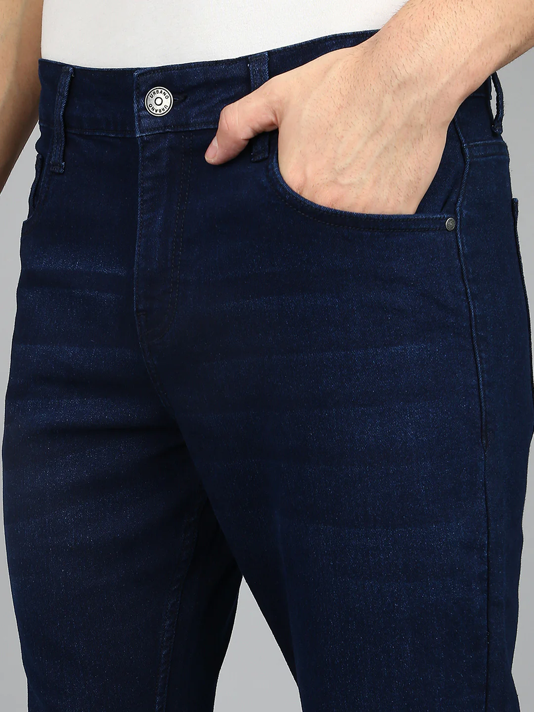 Men's Carbon Blue Regular Fit Washed Jeans Stretchable - Image 5