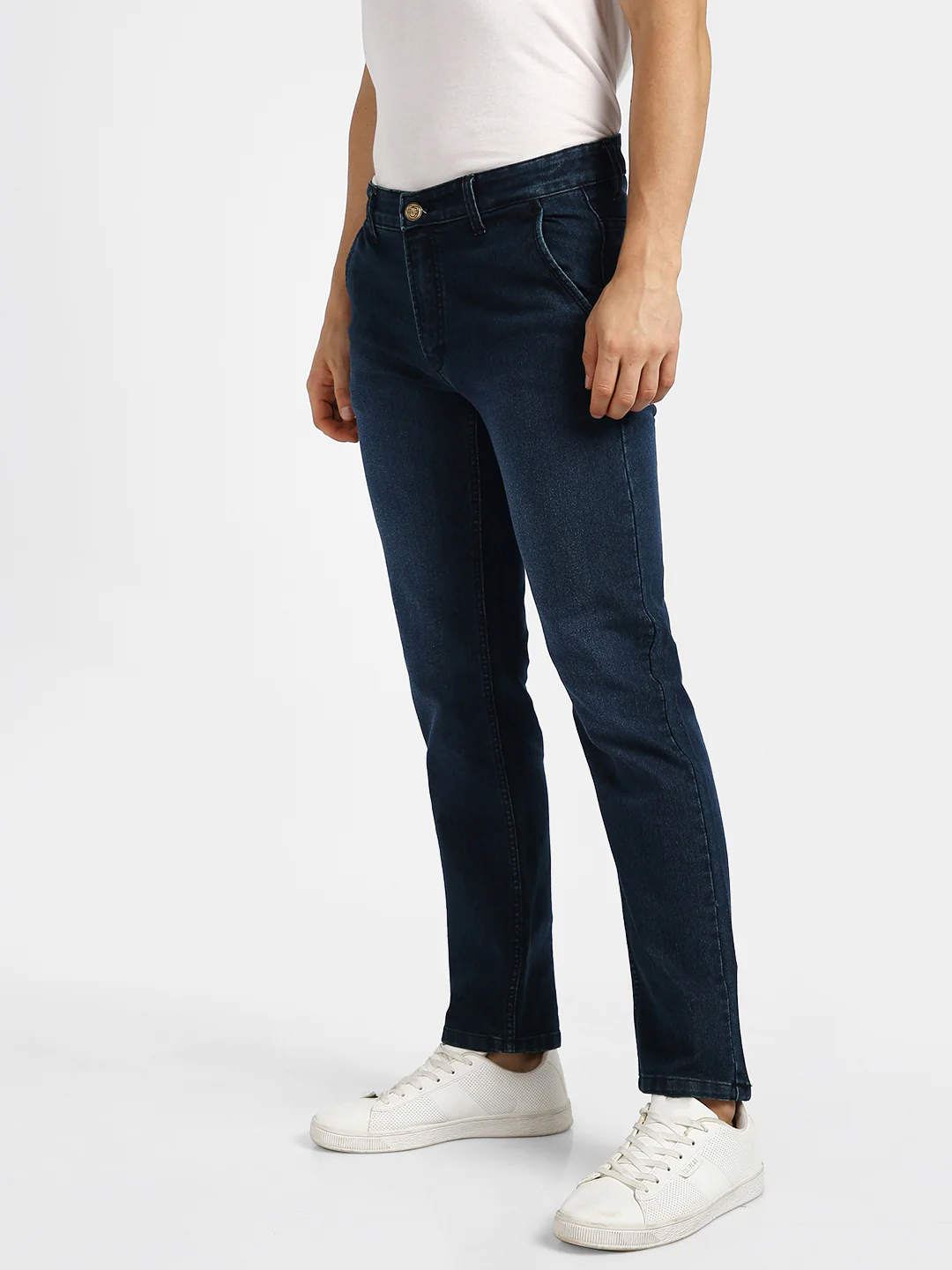 Men's Carbon Blue Regular Fit Washed Jeans Stretchable - Image 2