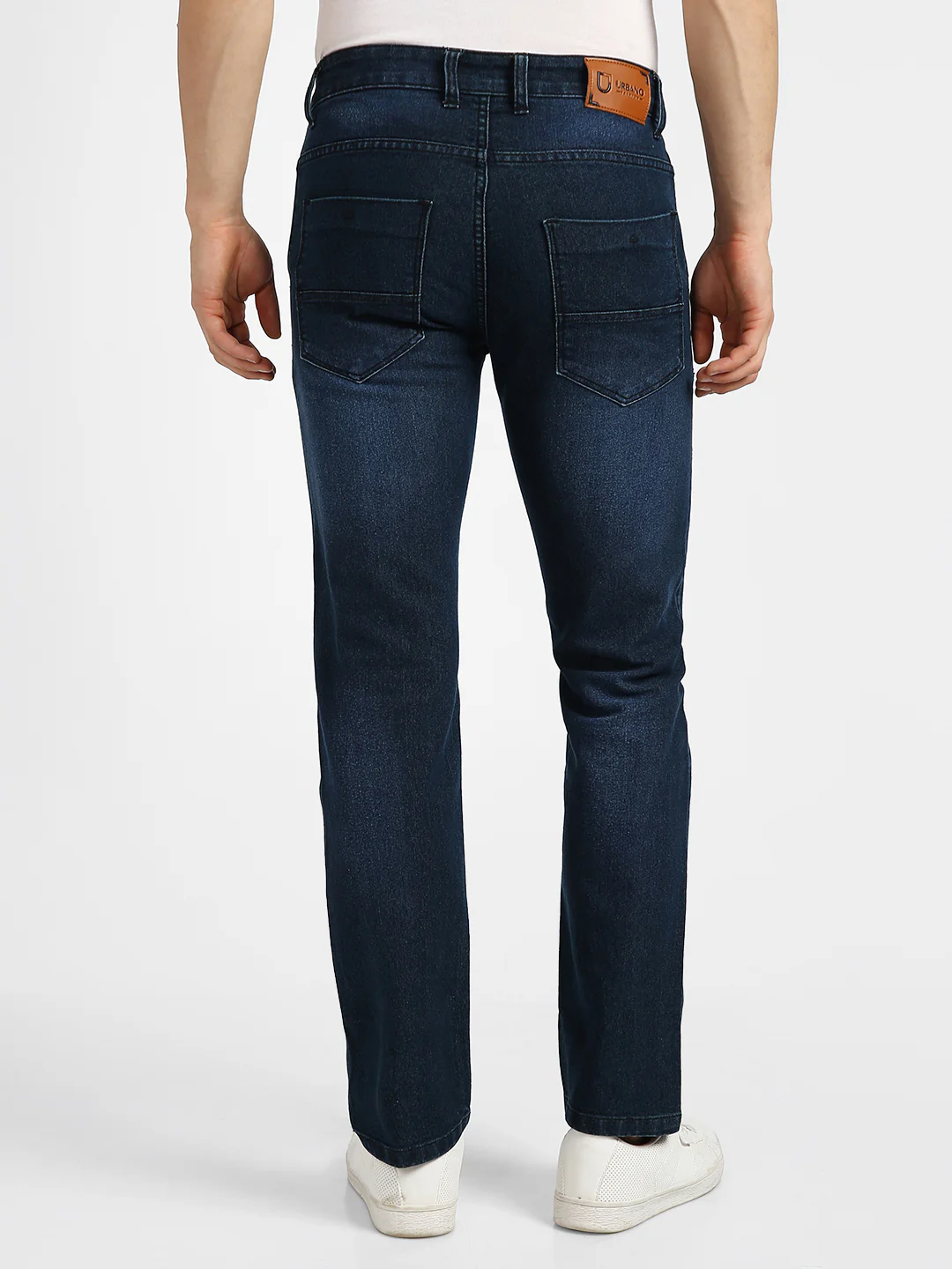 Men's Carbon Blue Regular Fit Washed Jeans Stretchable - Image 3