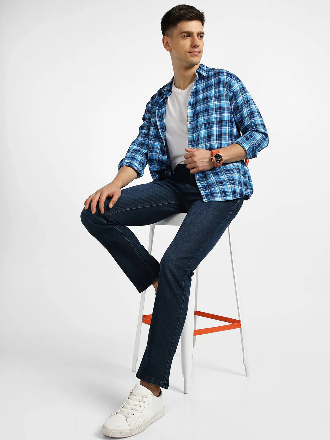 Men's Carbon Blue Regular Fit Washed Jeans Stretchable - Image 4