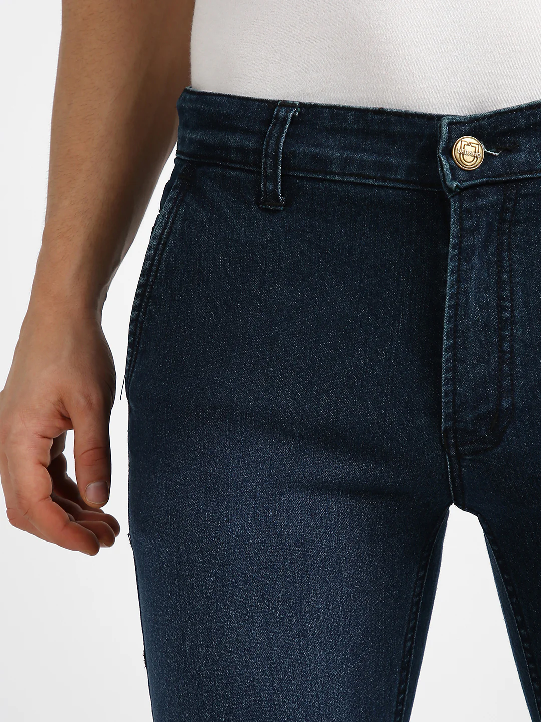 Men's Carbon Blue Regular Fit Washed Jeans Stretchable - Image 5