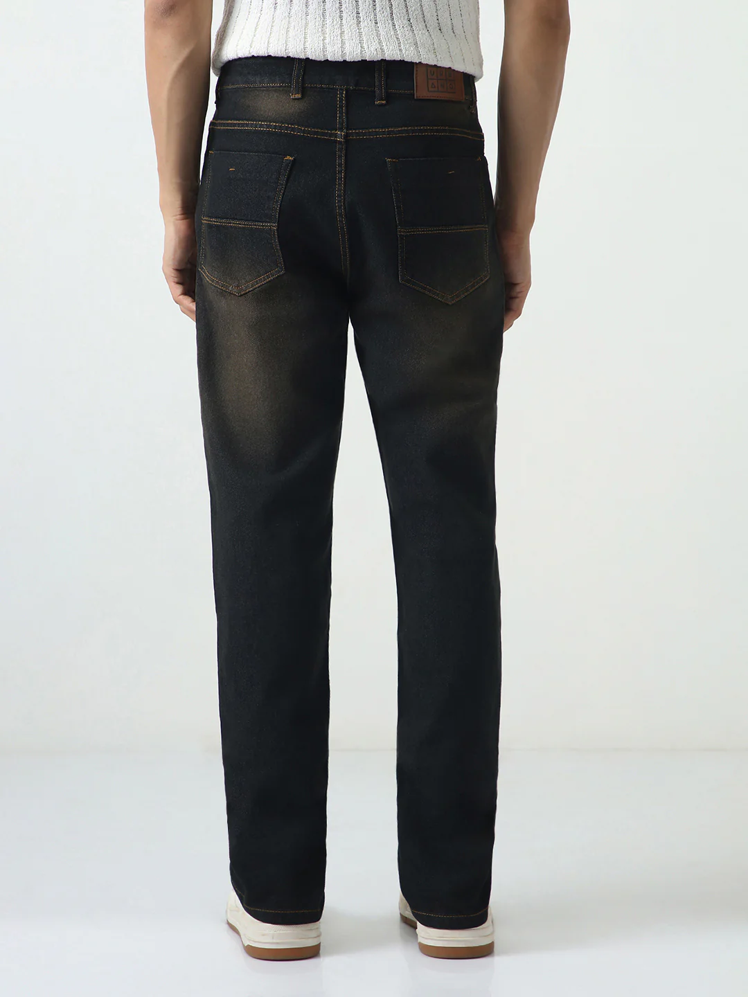 Men's Carbon Blue Straight Fit Heavy Washed Jeans Stretchable - Image 3