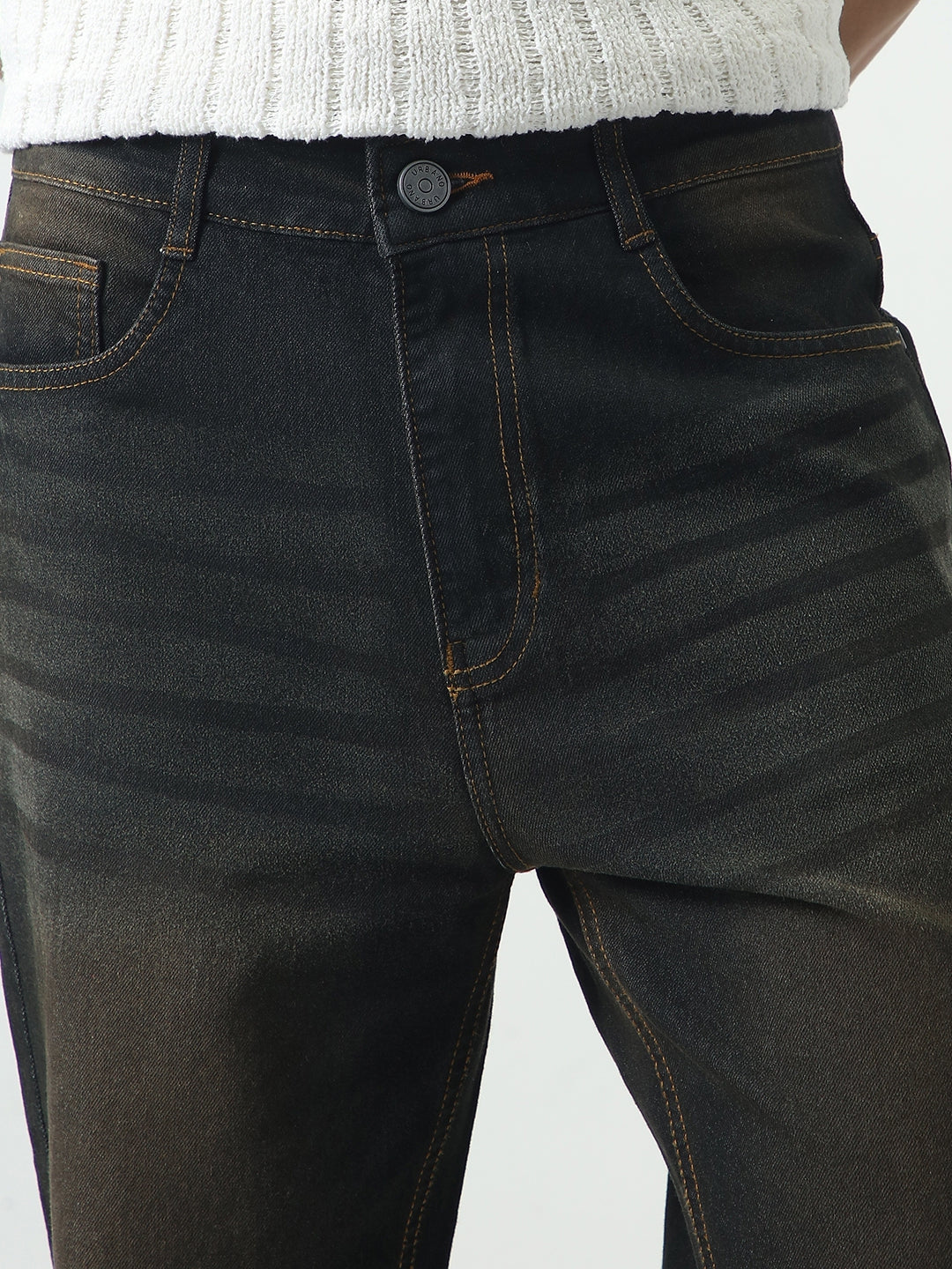 Men's Carbon Blue Straight Fit Heavy Washed Jeans Stretchable - Image 5