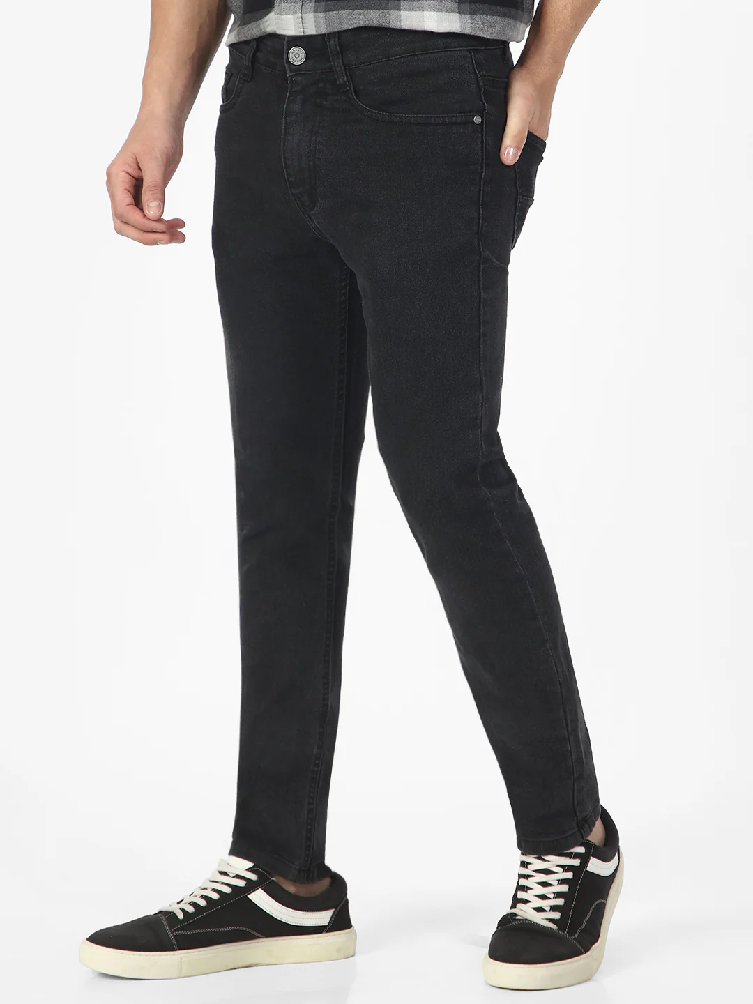 Men's Carbon Grey Regular Fit Washed Jeans Stretchable - Image 3