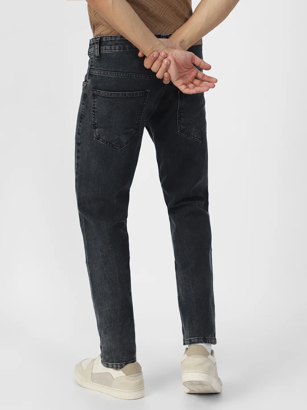 Men's Carbon Grey Regular Fit Washed Jeans Stretchable - Image 3