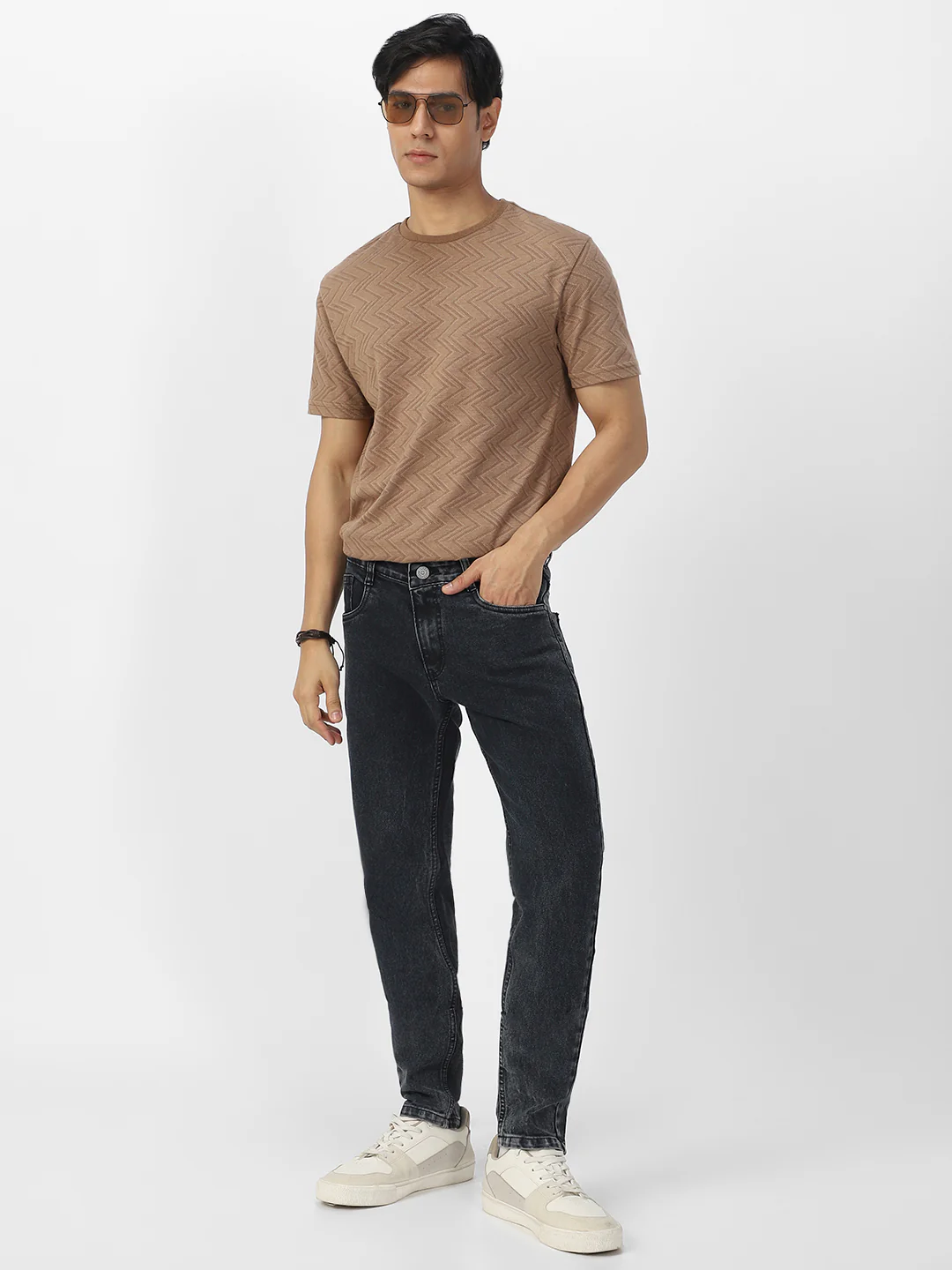 Men's Carbon Grey Regular Fit Washed Jeans Stretchable - Image 4