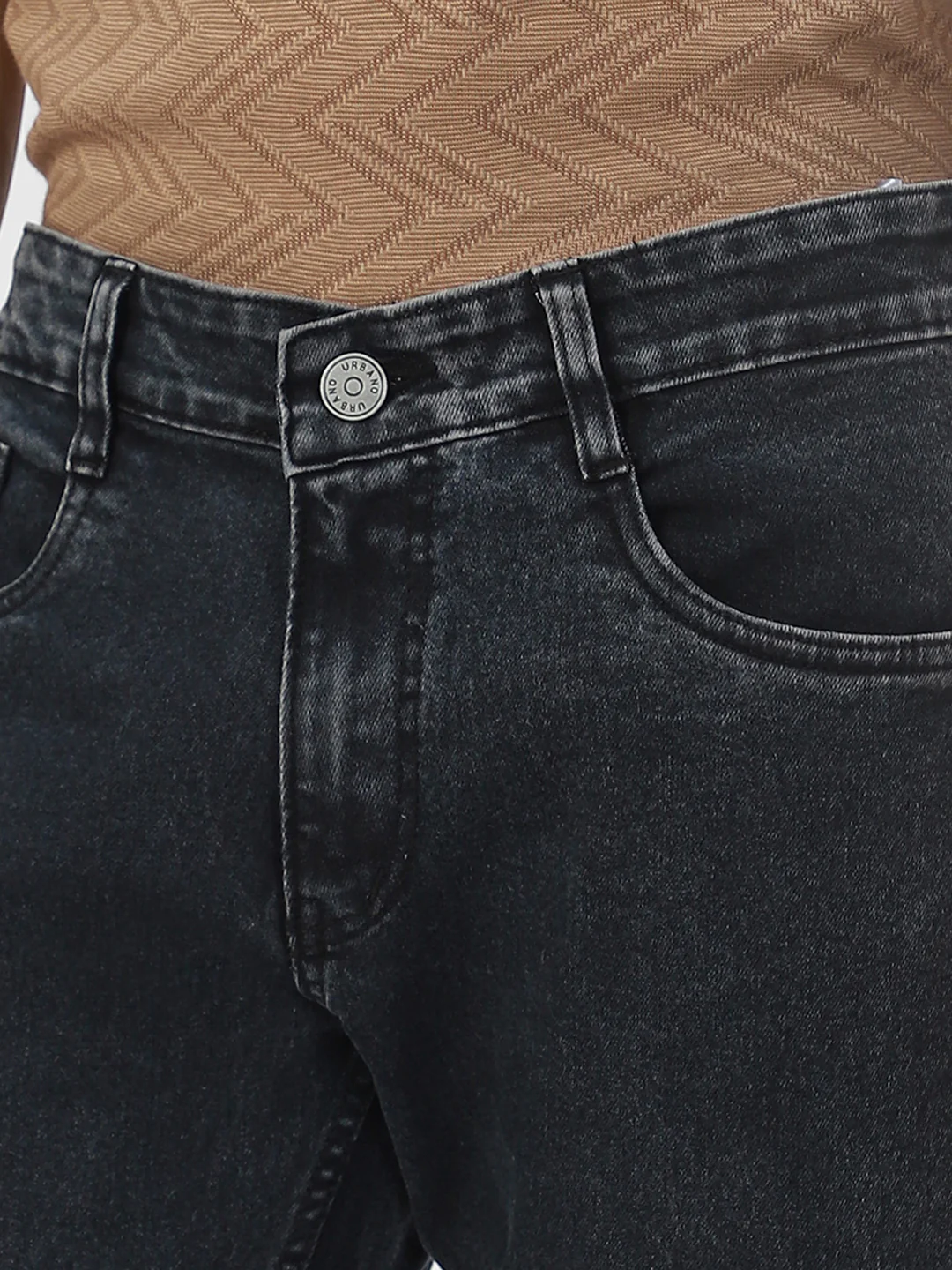 Men's Carbon Grey Regular Fit Washed Jeans Stretchable - Image 5