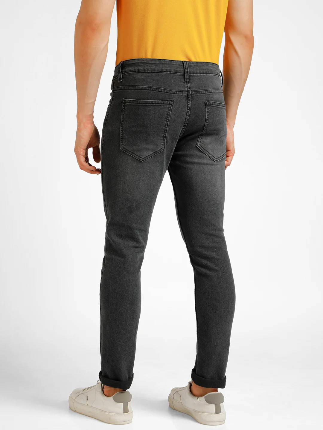 Men's Carbon Grey Regular Fit Washed Jeans Stretchable - Image 3