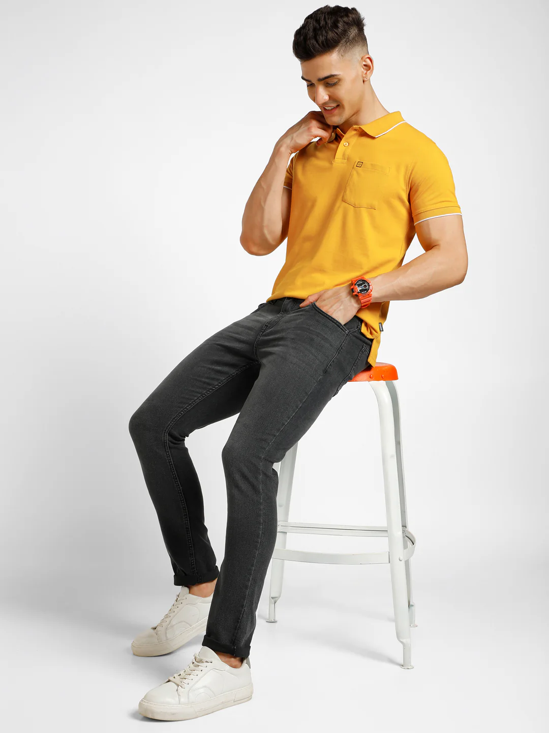 Men's Carbon Grey Regular Fit Washed Jeans Stretchable - Image 4