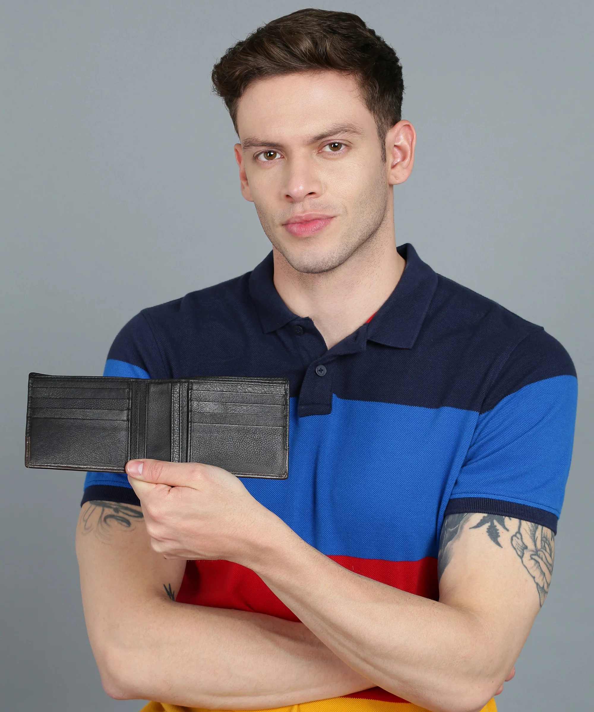 Urbano Fashion Men's Casual, Formal Black Genuine Leather Wallet -12 Card Slots - Image 8