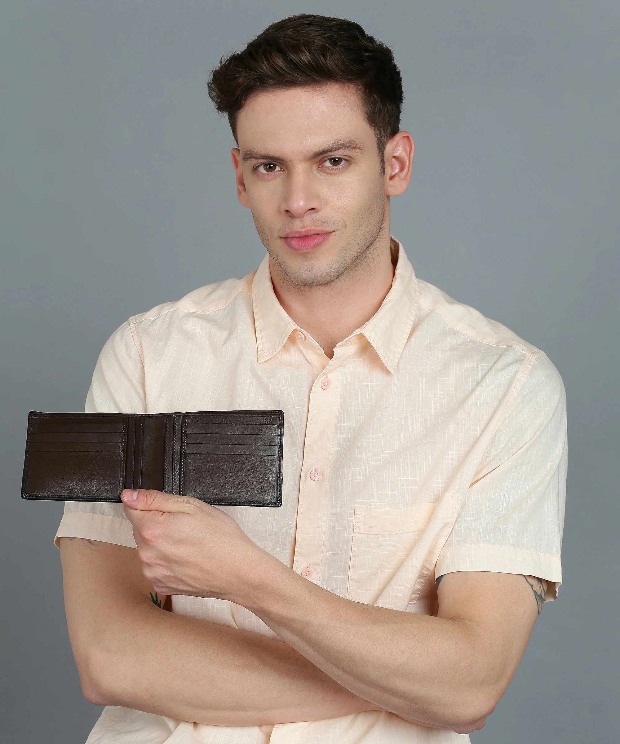 Urbano Fashion Men's Casual, Formal Tan, Black Genuine Leather Wallet-12 Card Slots - Image 8