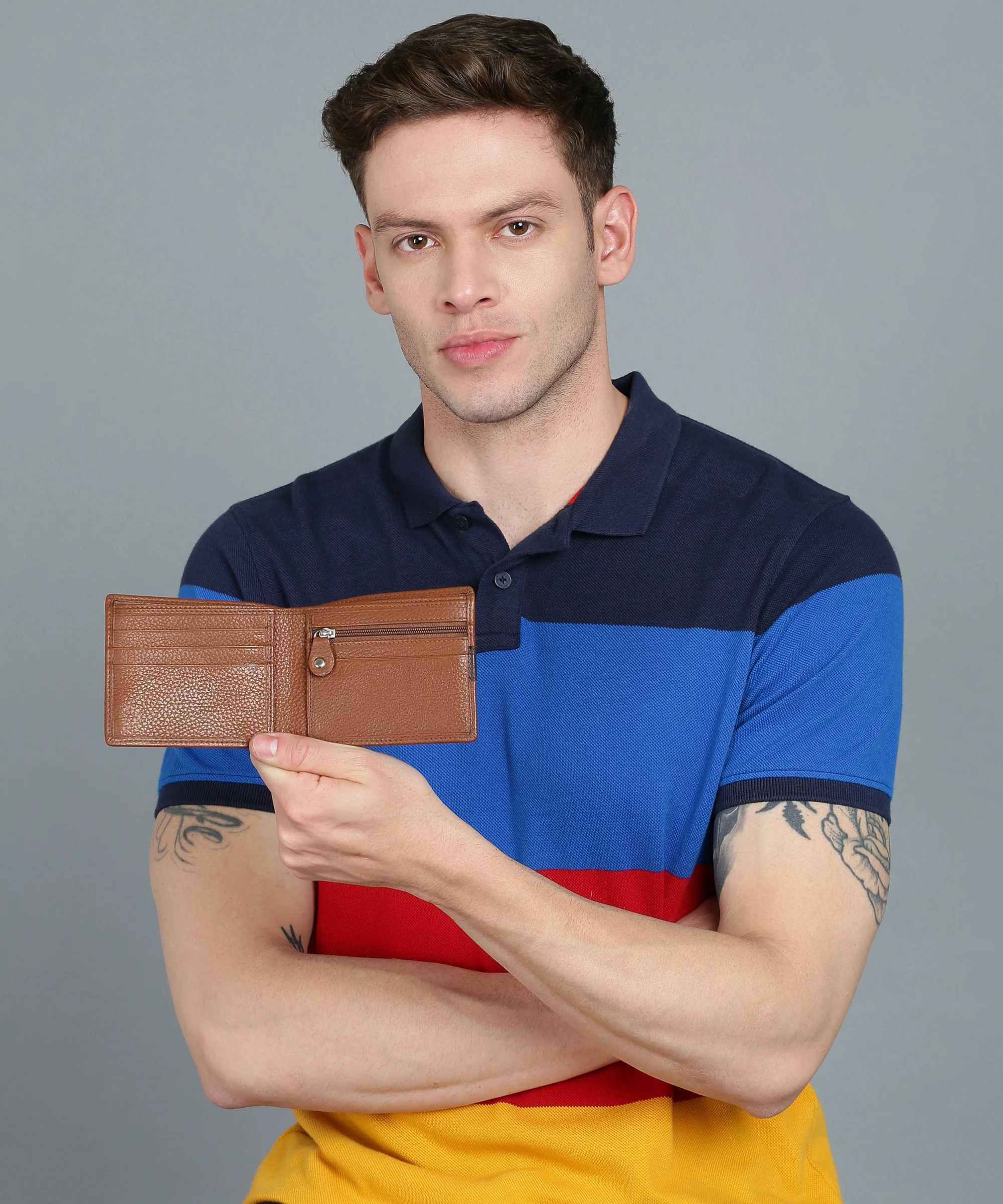 Urbano Fashion Men's Casual, Formal Tan Genuine Leather Wallet-4 Card Slots - Image 9