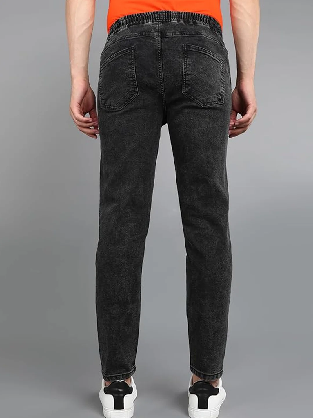 Men's Charcoal Black Regular Fit Washed Jogger Jeans Stretchable - Image 3