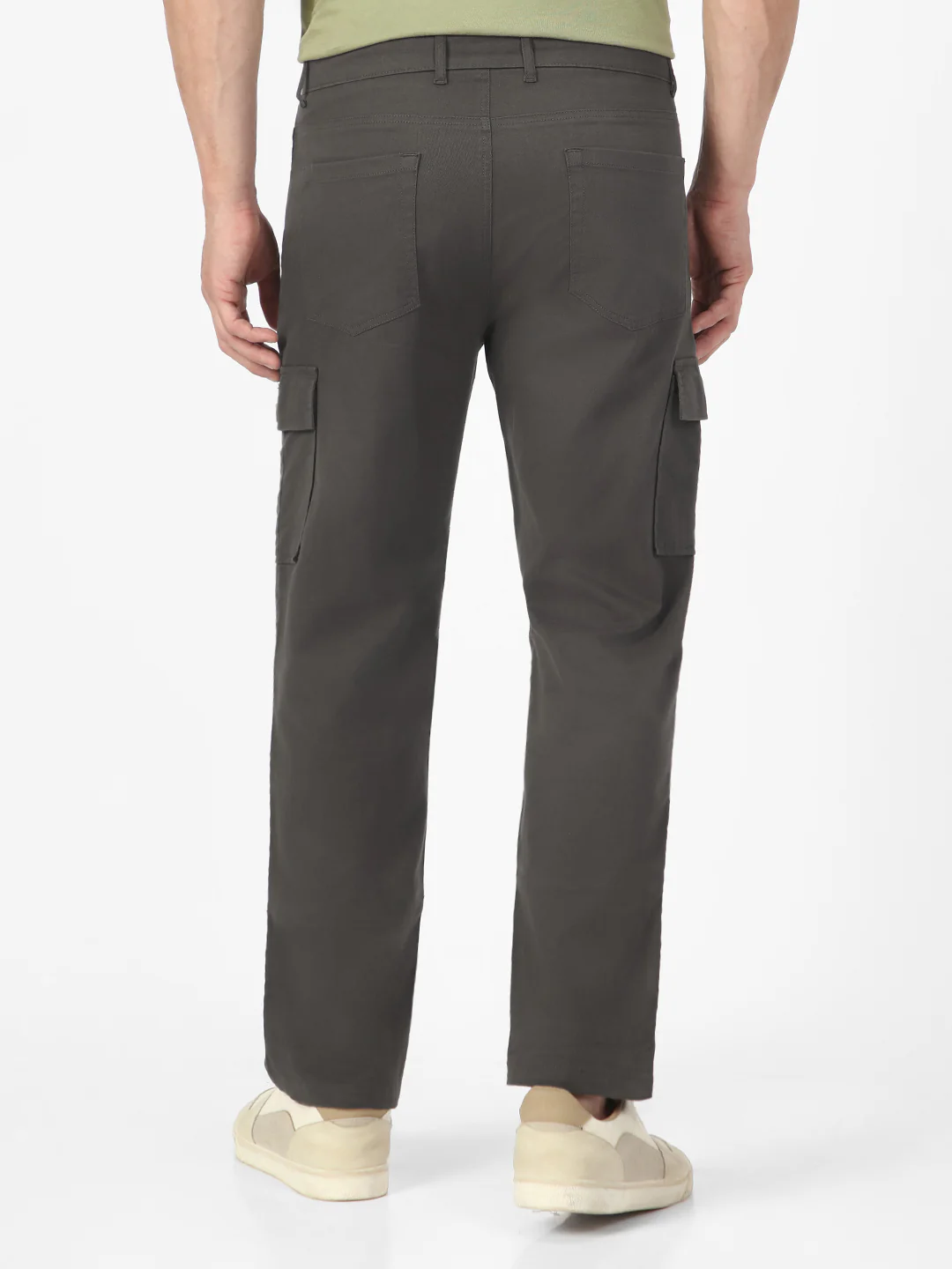 Men's Charcoal Grey Regular Fit Solid Cargo Chino Pant with 6 Pockets Stretchable - Image 3