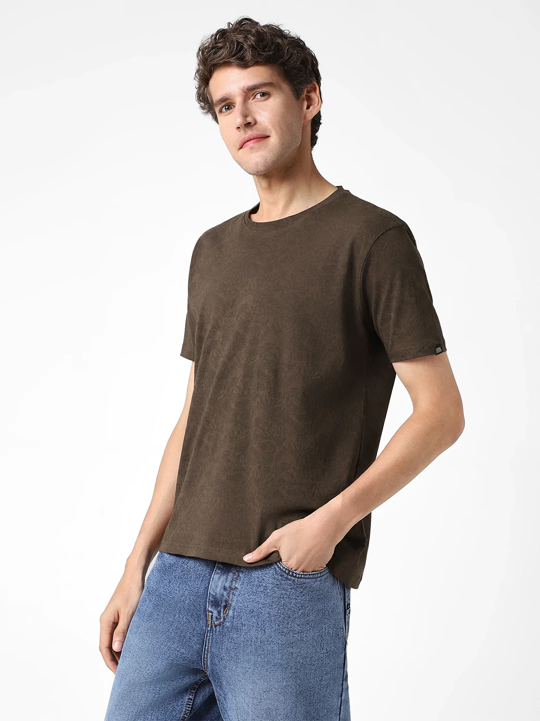 Men's Chicory Coffee Printed Half Sleeve Slim Fit Cotton T-Shirt - Image 3