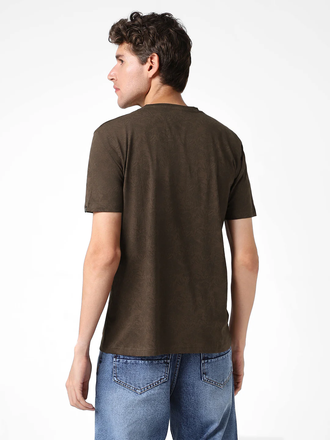 Men's Chicory Coffee Printed Half Sleeve Slim Fit Cotton T-Shirt - Image 4