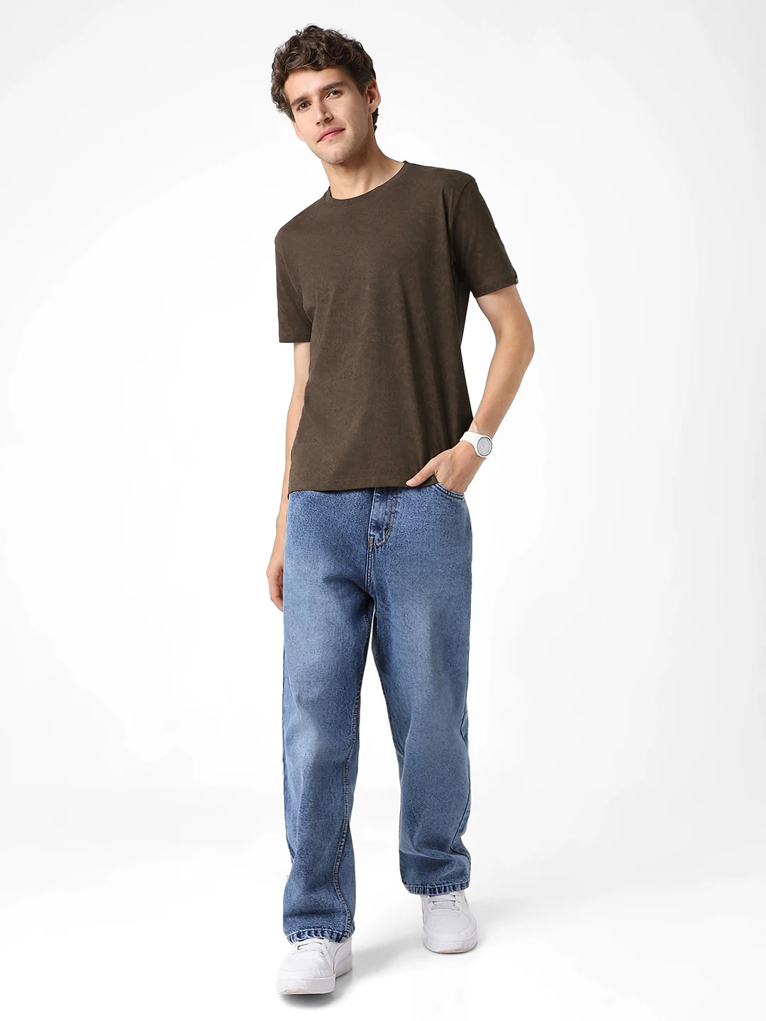 Men's Chicory Coffee Printed Half Sleeve Slim Fit Cotton T-Shirt - Image 5