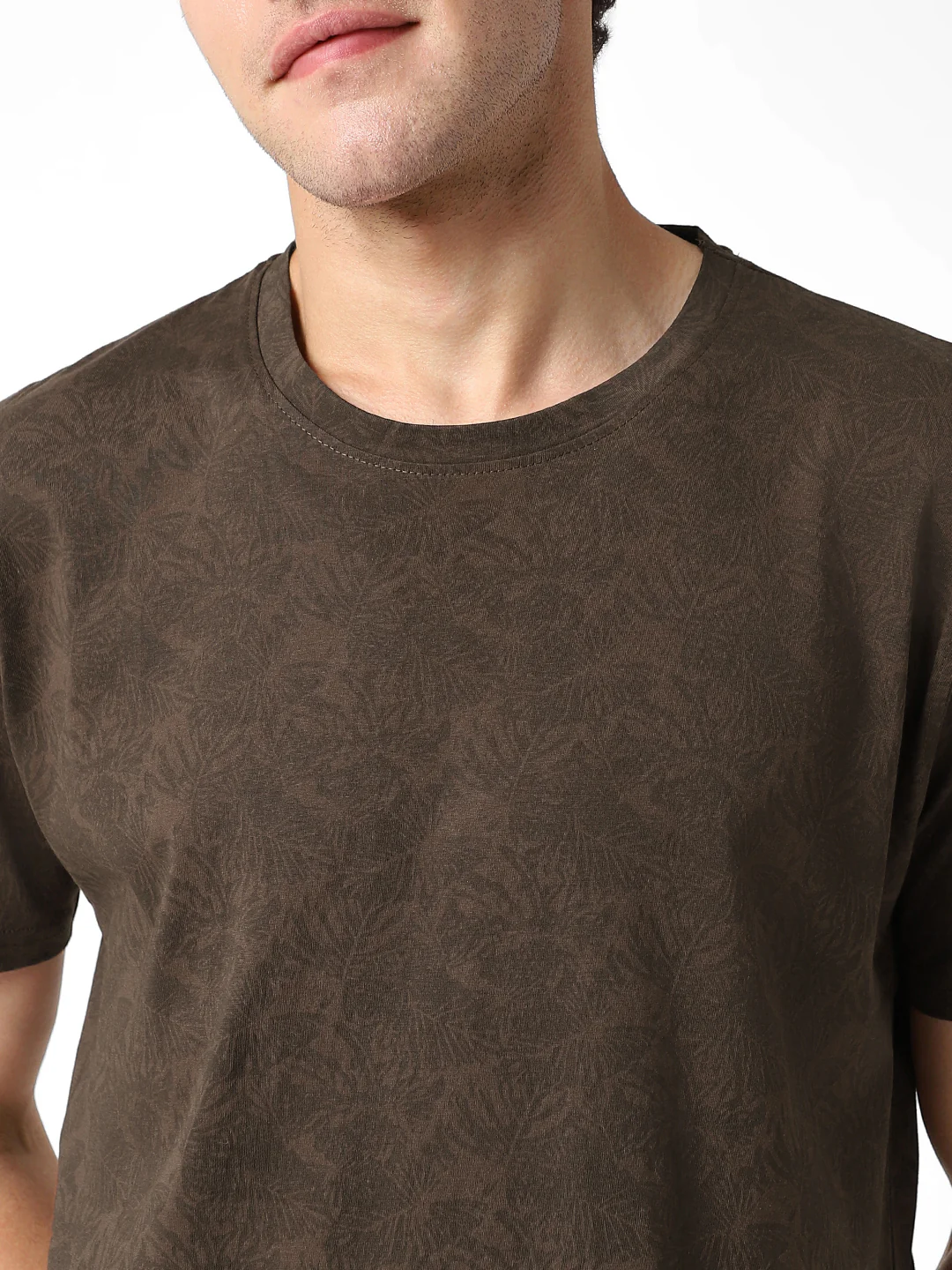 Men's Chicory Coffee Printed Half Sleeve Slim Fit Cotton T-Shirt - Image 6