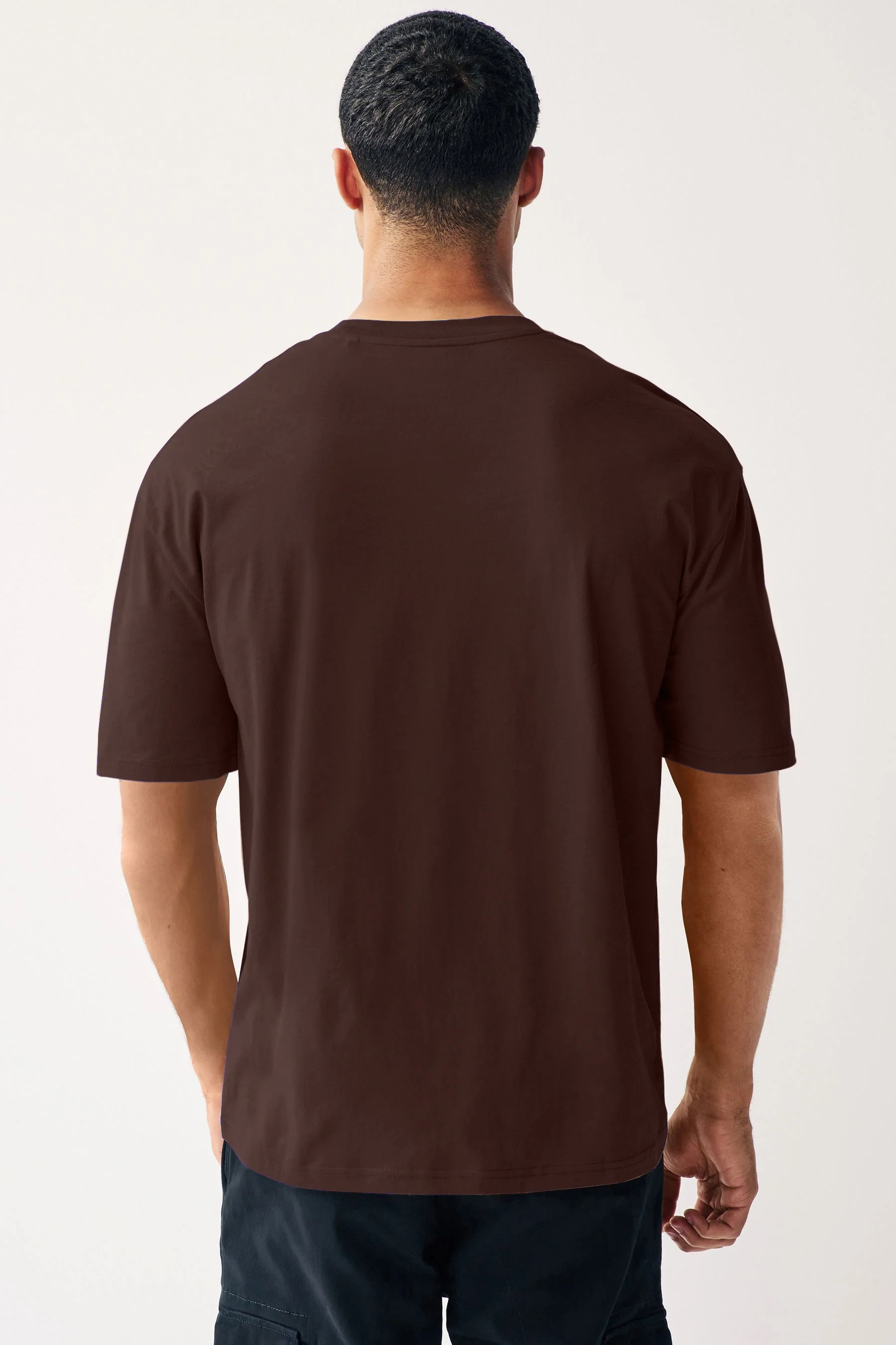 Men's Chicory Coffee Solid Round Neck Oversized Half Sleeve Cotton T-Shirt - Image 3