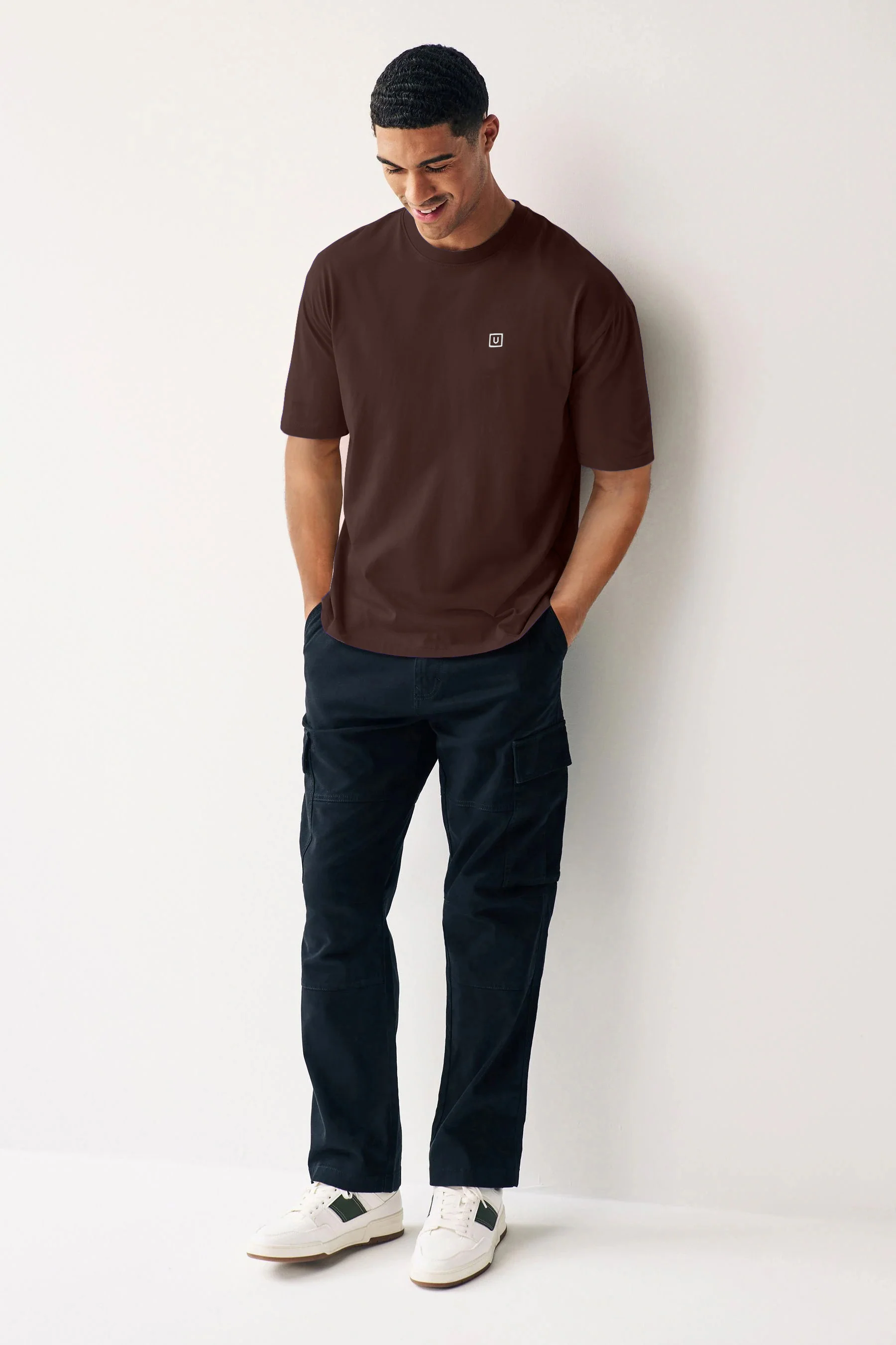 Men's Chicory Coffee Solid Round Neck Oversized Half Sleeve Cotton T-Shirt - Image 4