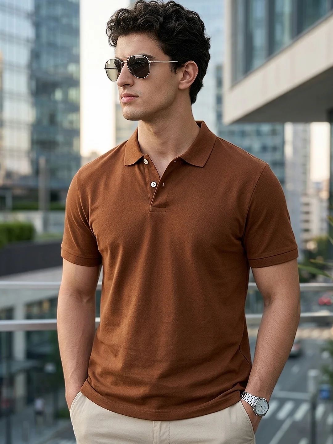 Men's Chocolare Brown Solid Regular Fit Half Sleeve Cotton Polo T-Shirt
