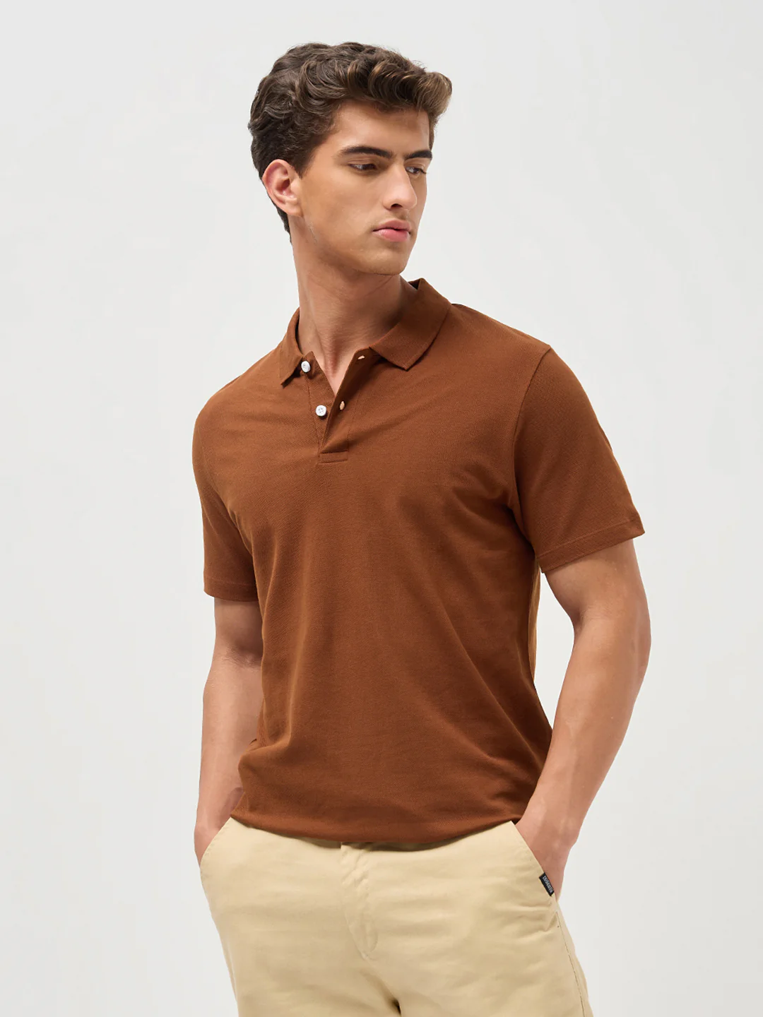 Men's Chocolare Brown Solid Regular Fit Half Sleeve Cotton Polo T-Shirt - Image 2