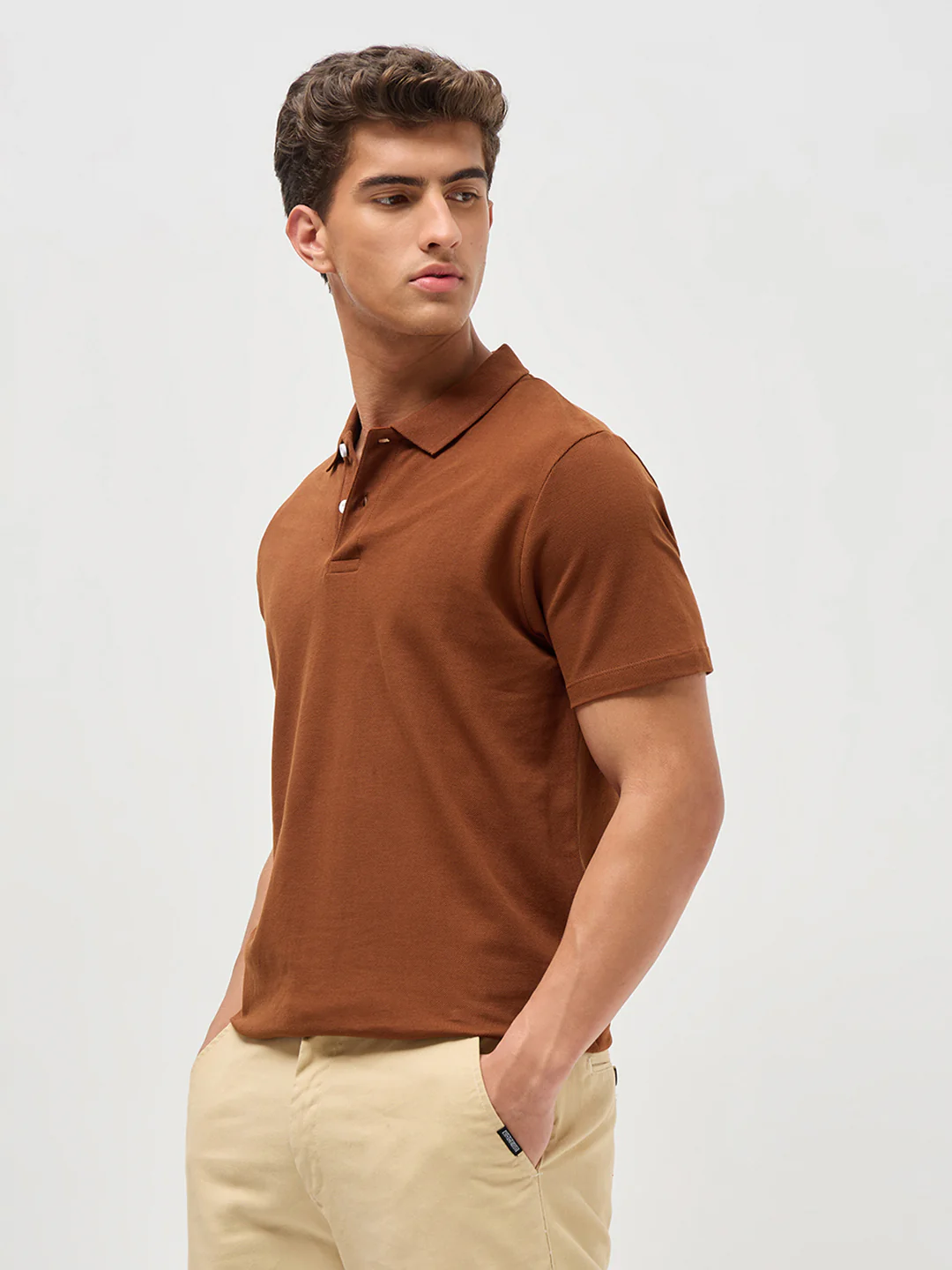 Men's Chocolare Brown Solid Regular Fit Half Sleeve Cotton Polo T-Shirt - Image 3