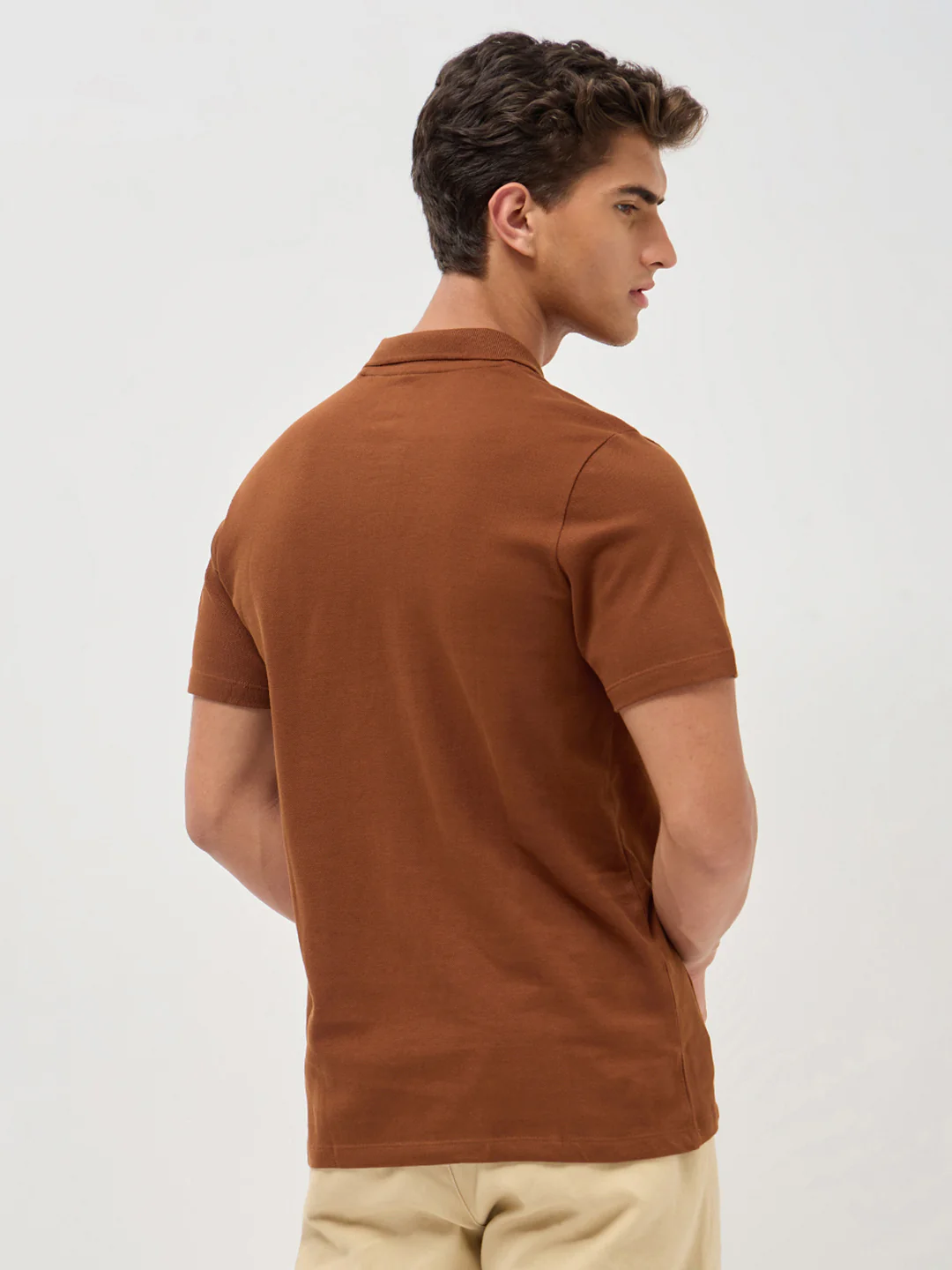 Men's Chocolare Brown Solid Regular Fit Half Sleeve Cotton Polo T-Shirt - Image 4