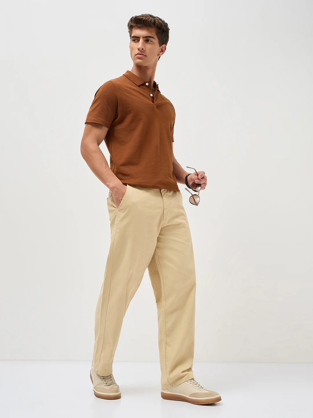 Men's Chocolare Brown Solid Regular Fit Half Sleeve Cotton Polo T-Shirt - Image 5