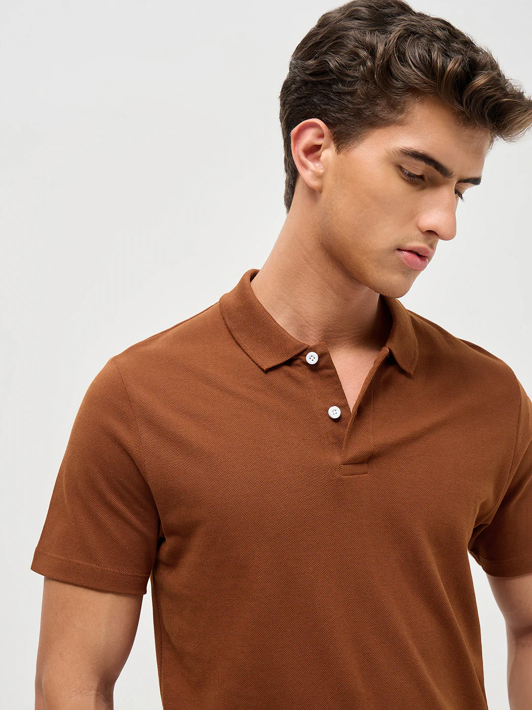 Men's Chocolare Brown Solid Regular Fit Half Sleeve Cotton Polo T-Shirt - Image 6