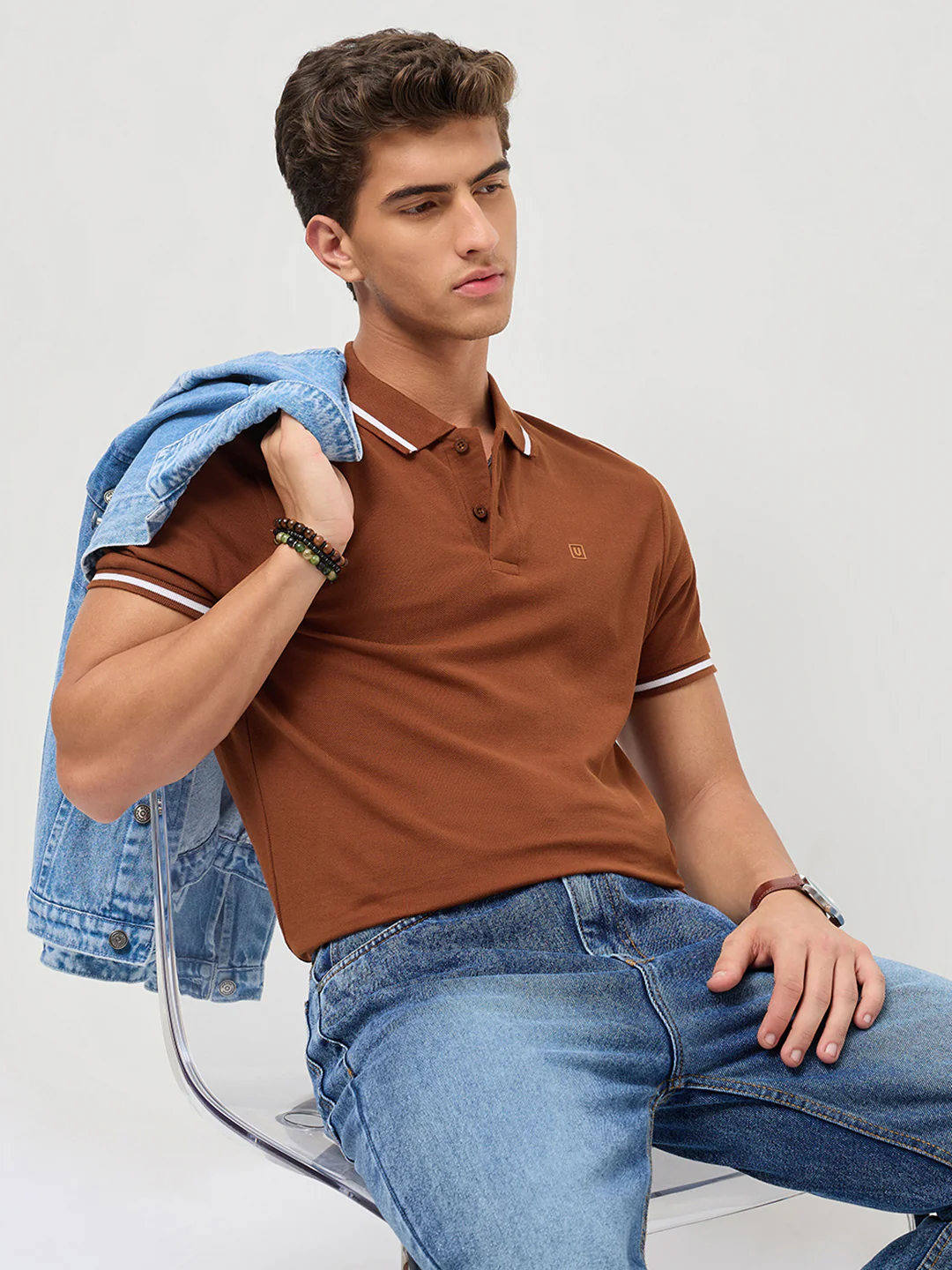 Men's Chocolate Brown Solid Regular Fit Half Sleeve Cotton Polo T-Shirt
