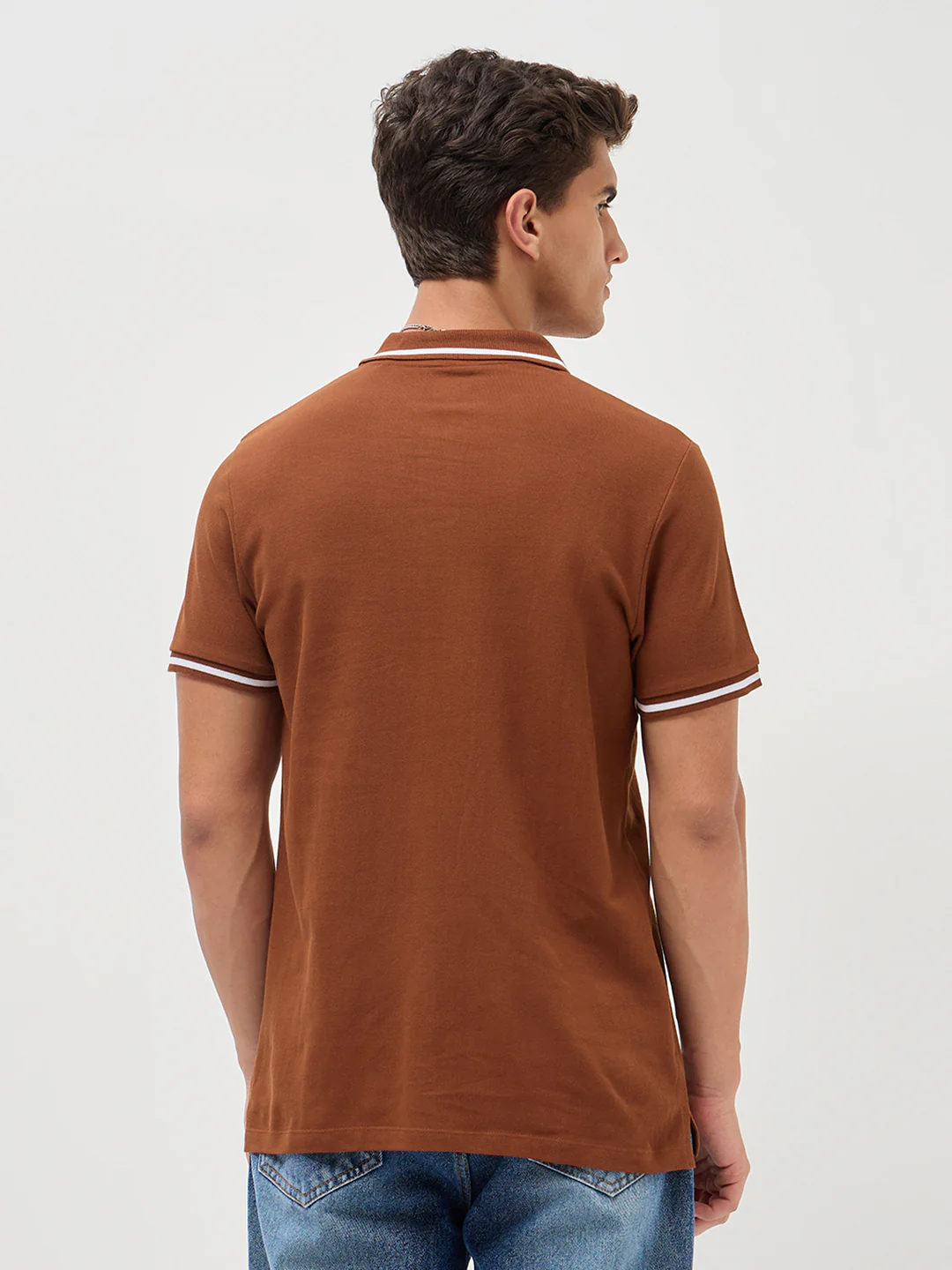 Men's Chocolate Brown Solid Regular Fit Half Sleeve Cotton Polo T-Shirt - Image 3