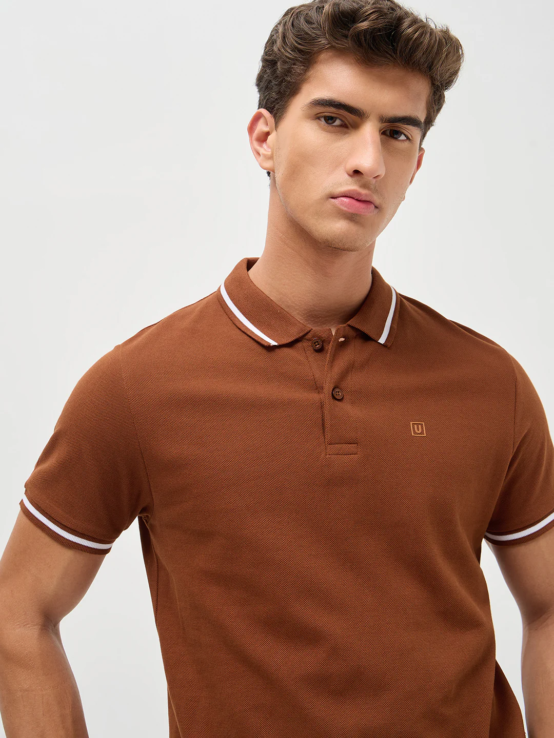 Men's Chocolate Brown Solid Regular Fit Half Sleeve Cotton Polo T-Shirt - Image 5