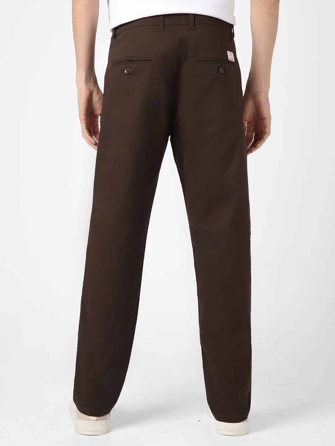 Men's Chocolate Brown Cotton Regular Fit Casual Chinos Trousers Stretch - Image 4