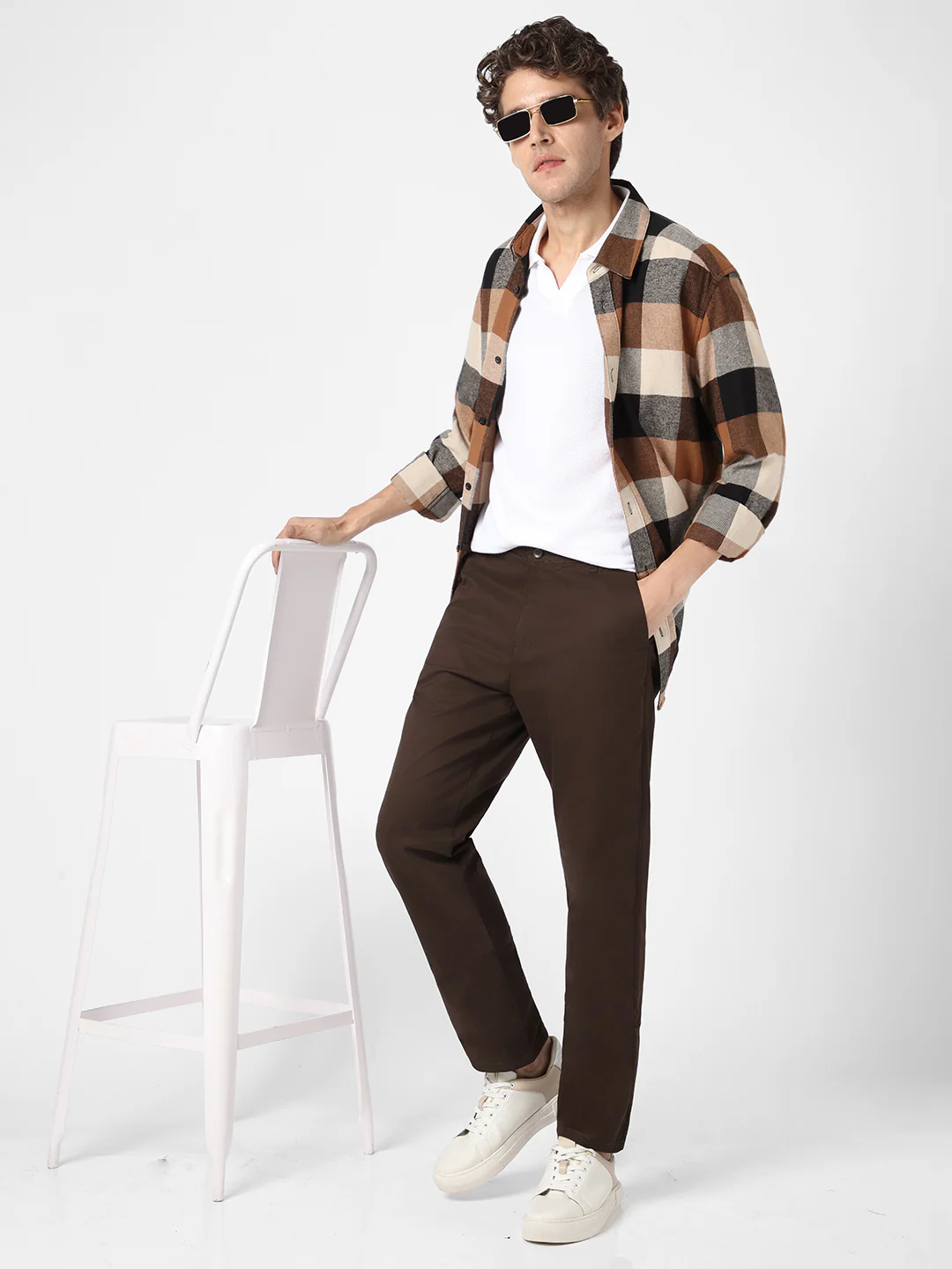 Men's Chocolate Brown Cotton Regular Fit Casual Chinos Trousers Stretch - Image 5