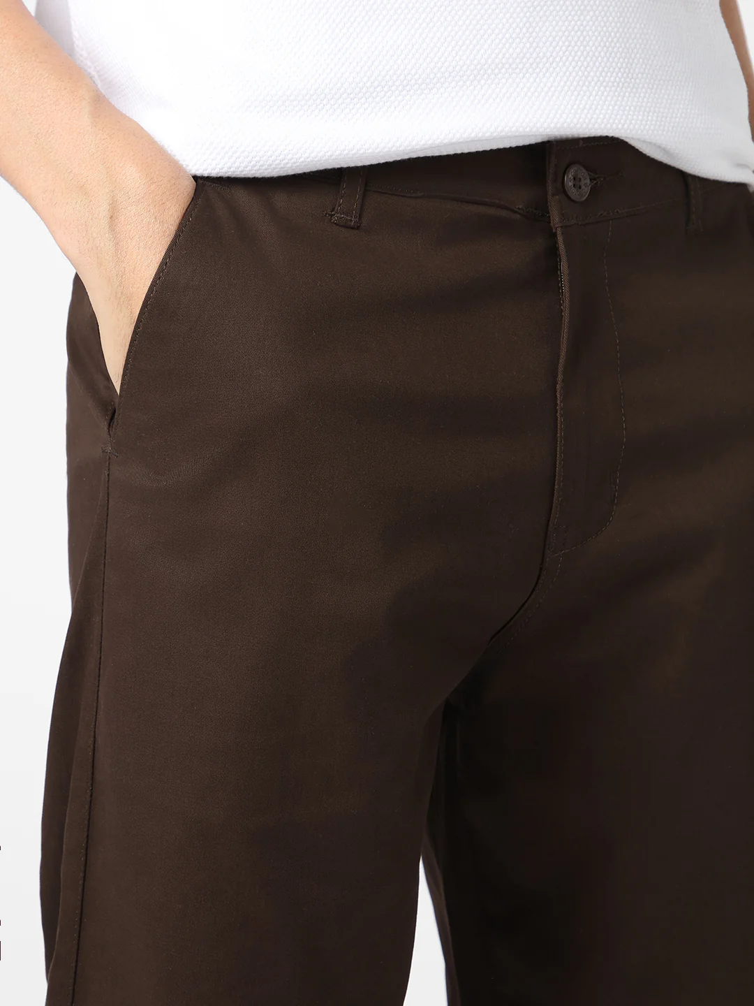 Men's Chocolate Brown Cotton Regular Fit Casual Chinos Trousers Stretch - Image 7