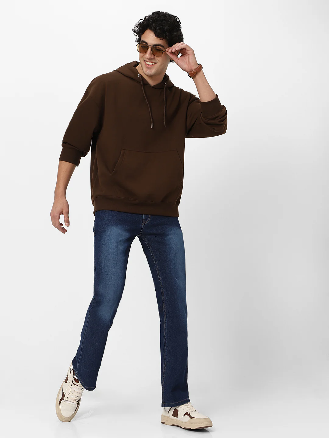 Men's Chocolate Brown Cotton Solid Oversized Hooded Neck Sweatshirt - Image 4