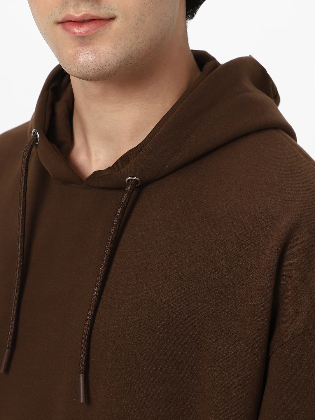 Men's Chocolate Brown Cotton Solid Oversized Hooded Neck Sweatshirt - Image 5