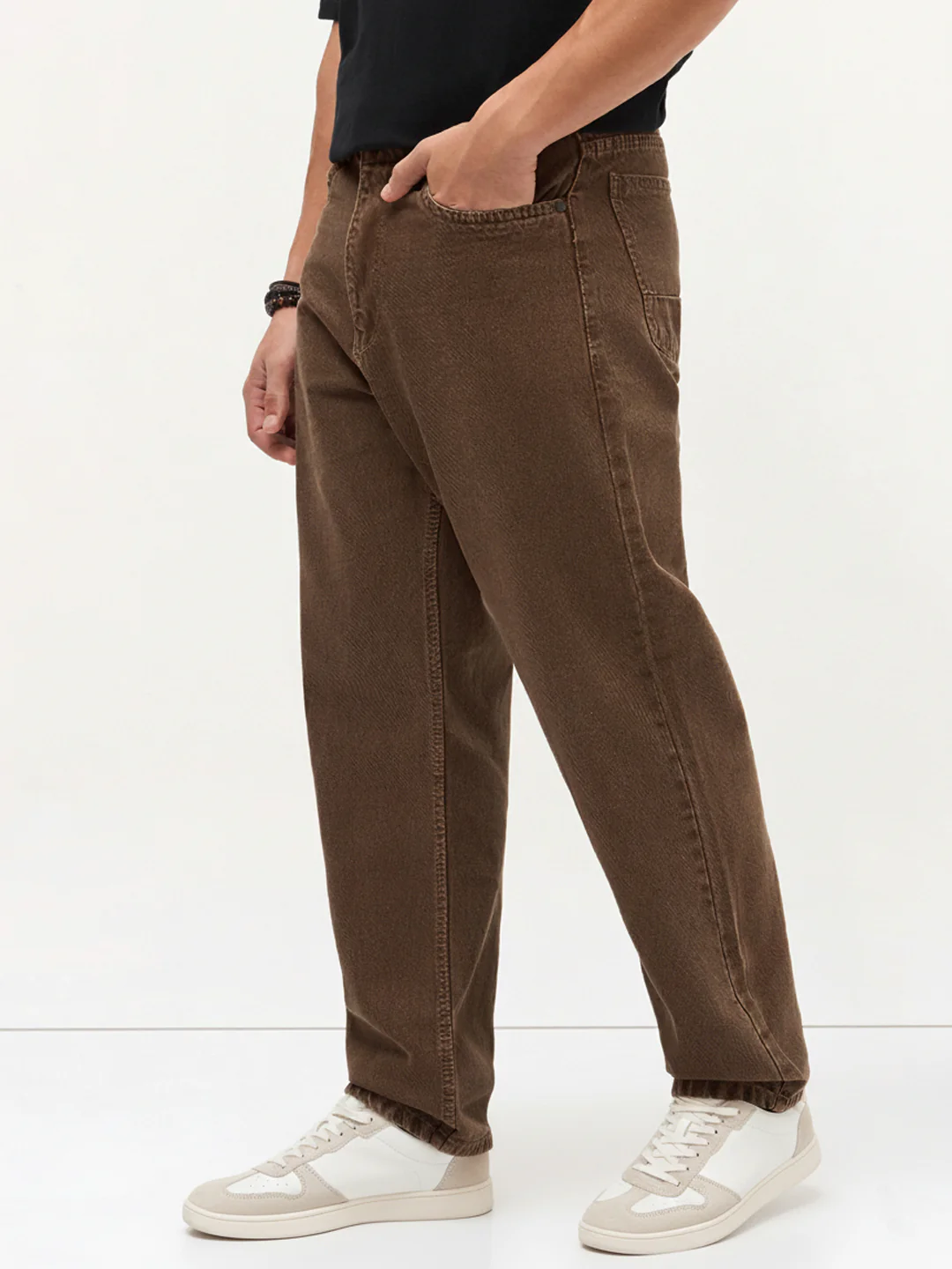 Men's Chocolate Brown Loose Baggy Fit Washed Denim Jeans Non-Stretchable - Image 2