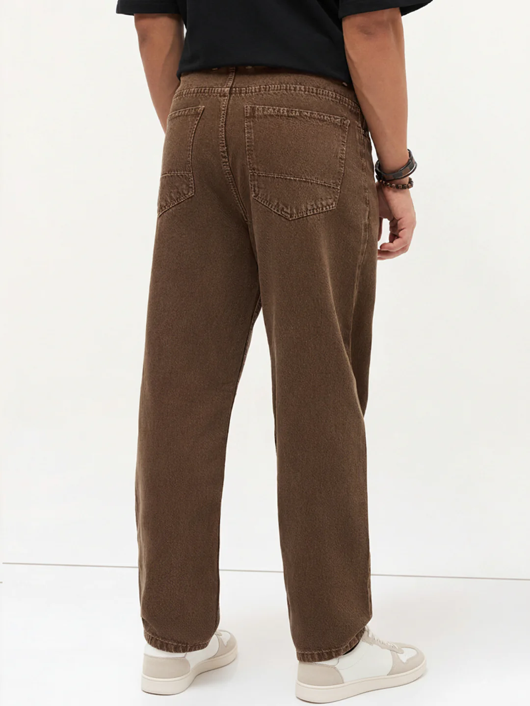 Men's Chocolate Brown Loose Baggy Fit Washed Denim Jeans Non-Stretchable - Image 3