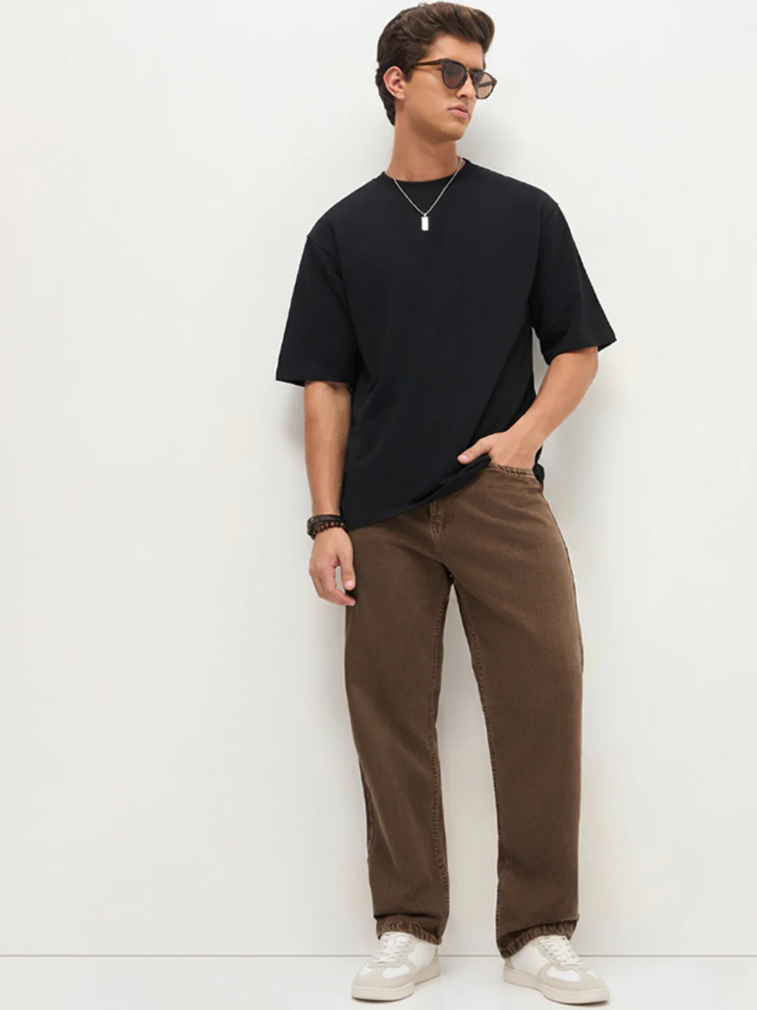 Men's Chocolate Brown Loose Baggy Fit Washed Denim Jeans Non-Stretchable - Image 4