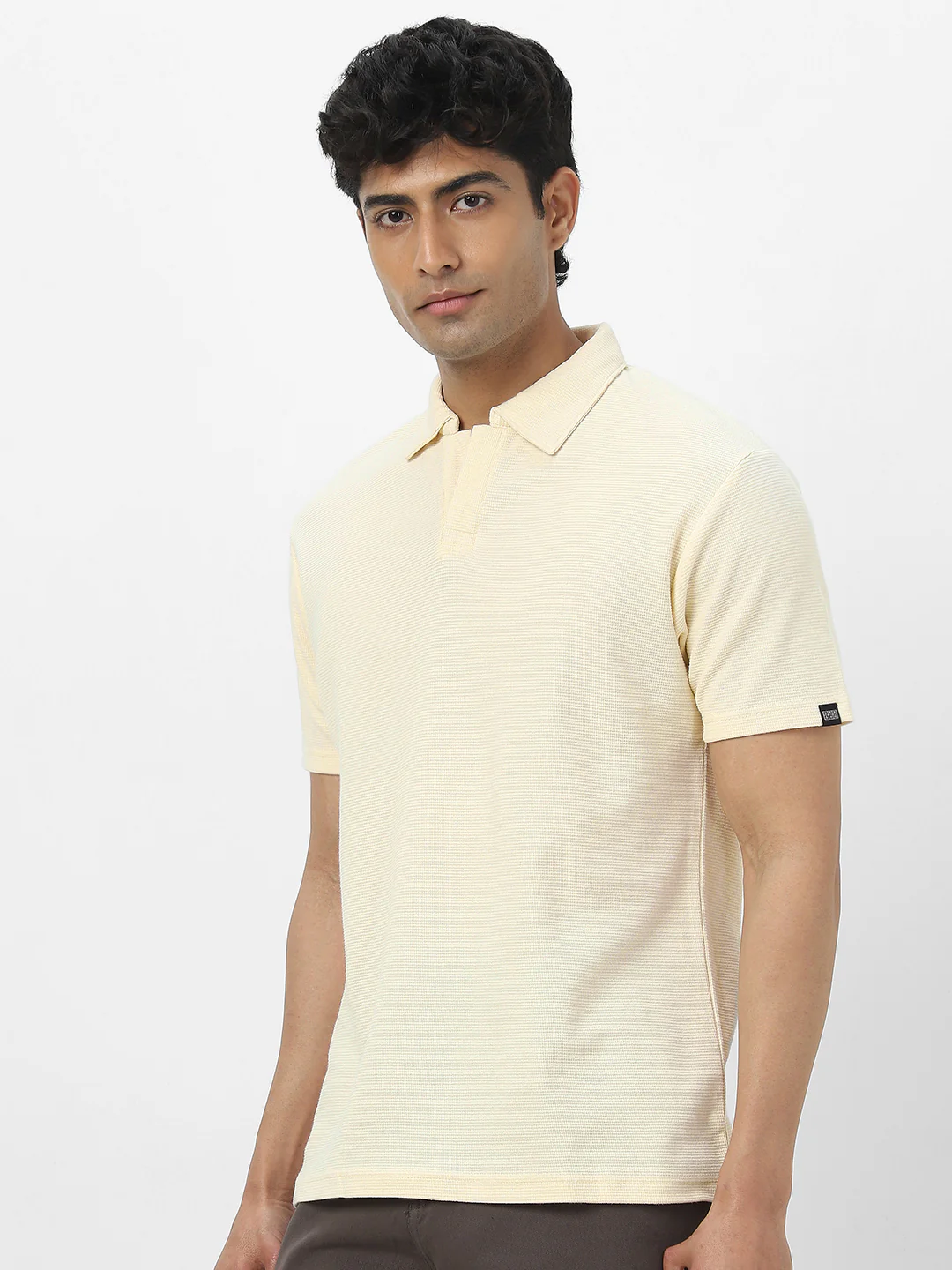 Men's Cloud Cream Textured Regular Fit Half Sleeve Cotton Polo T-Shirt - Image 4