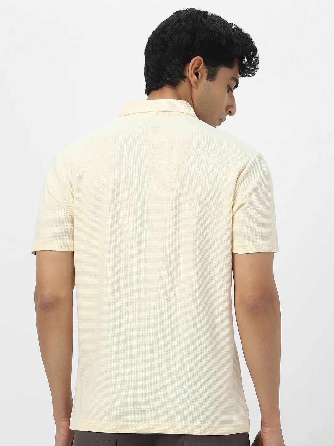 Men's Cloud Cream Textured Regular Fit Half Sleeve Cotton Polo T-Shirt - Image 5