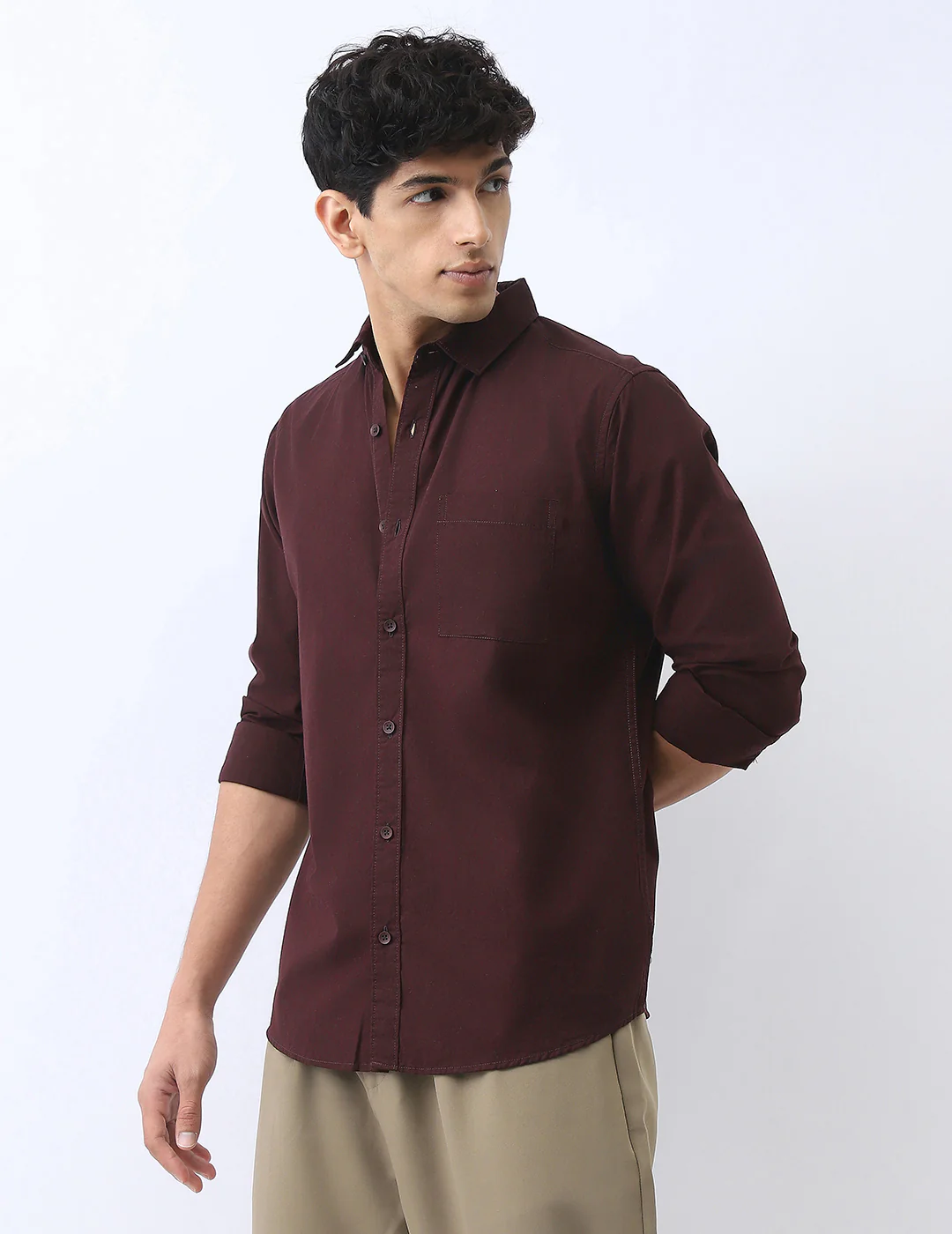 Men's Cocoa Cotton Full Sleeve Regular Fit Casual Solid Shirt - Image 3