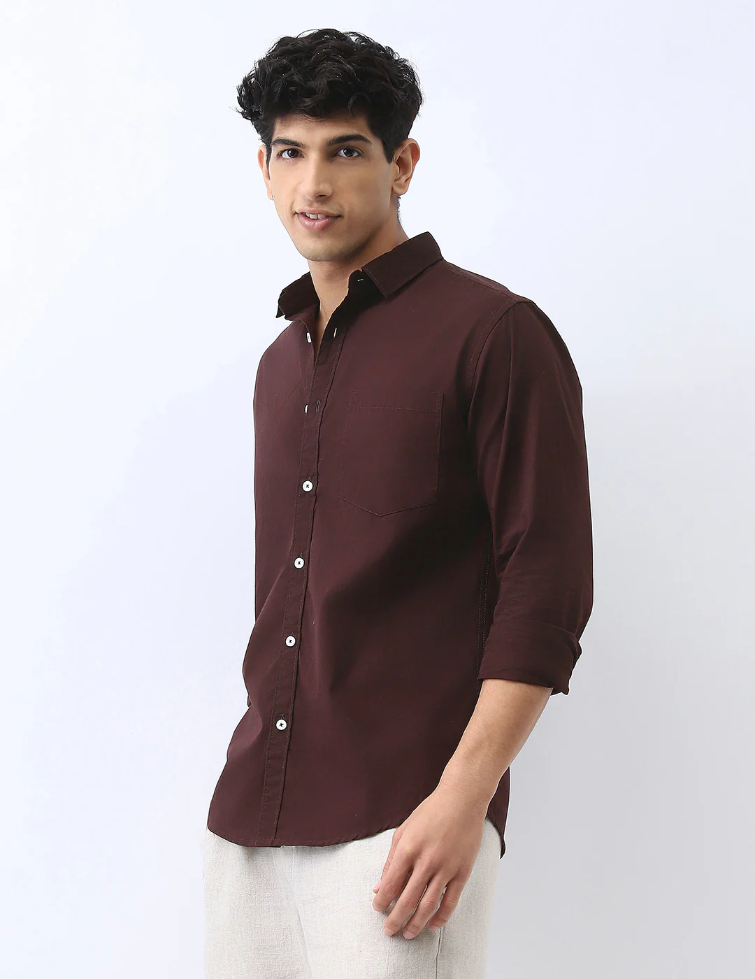 Men's Cocoa Cotton Full Sleeve Regular Fit Casual Solid Shirt - Image 3