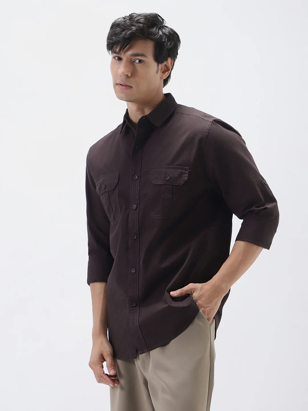 Men's Cocoa Cotton Full Sleeve Regular Fit Casual Solid Shirt - Image 2