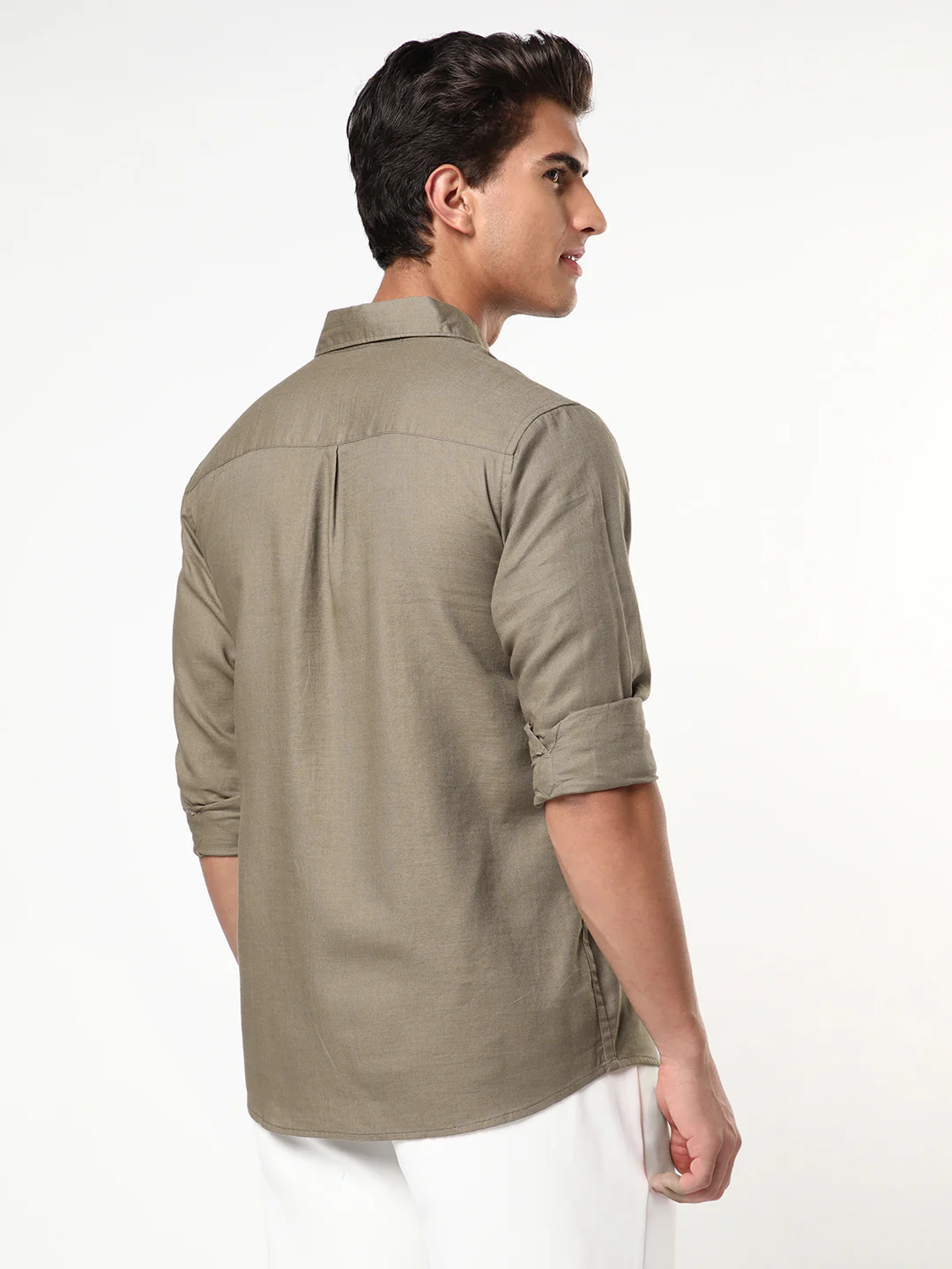 Men's Coffee Linen Blend Full Sleeve Relaxed Fit Casual Solid Shirt - Image 3
