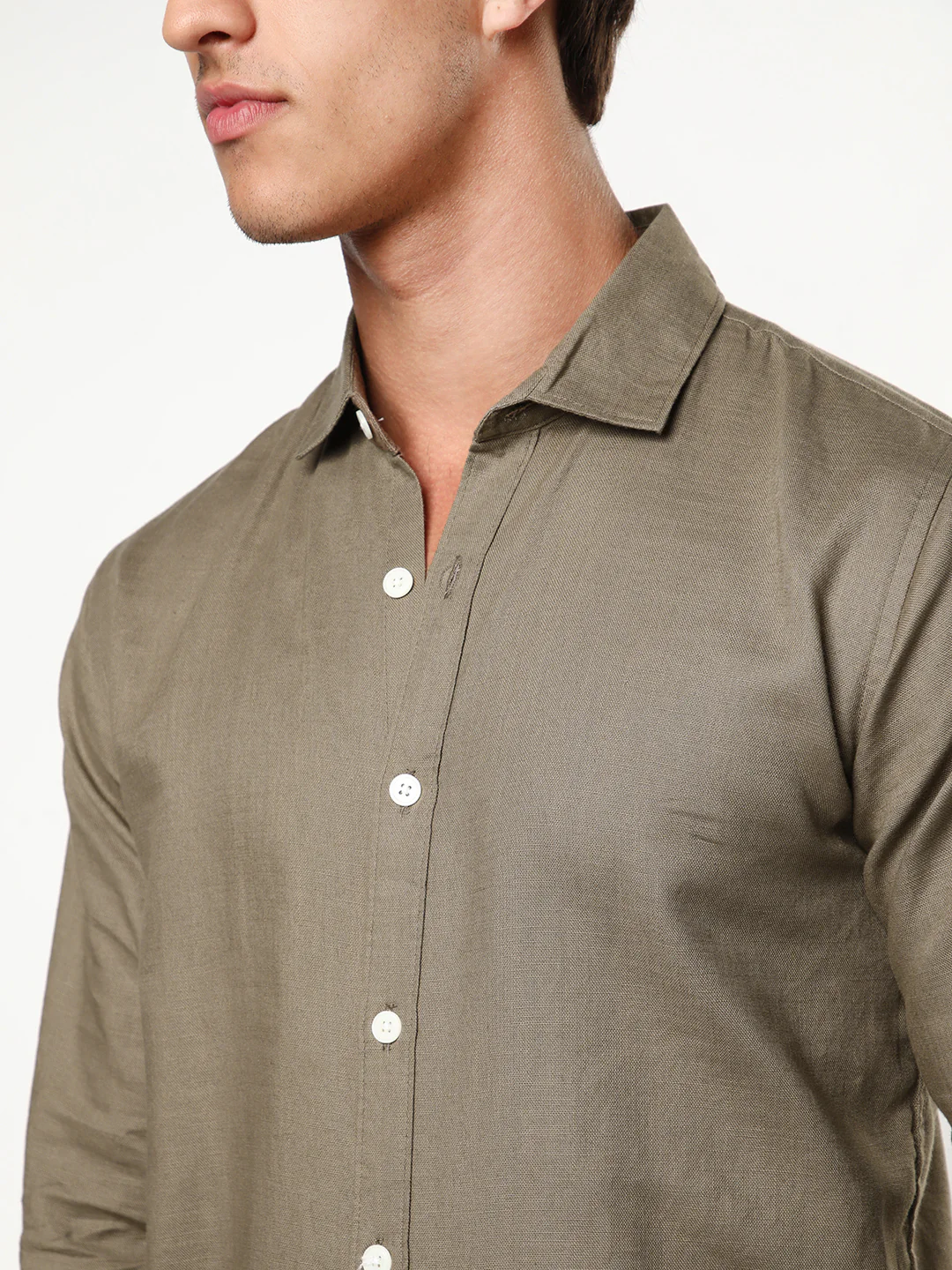 Men's Coffee Linen Blend Full Sleeve Relaxed Fit Casual Solid Shirt - Image 5