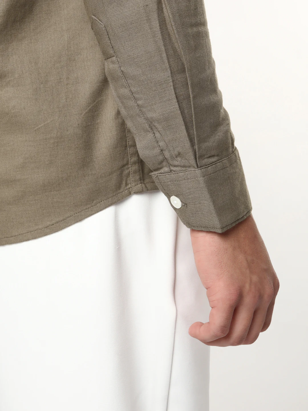 Men's Coffee Linen Blend Full Sleeve Relaxed Fit Casual Solid Shirt - Image 6