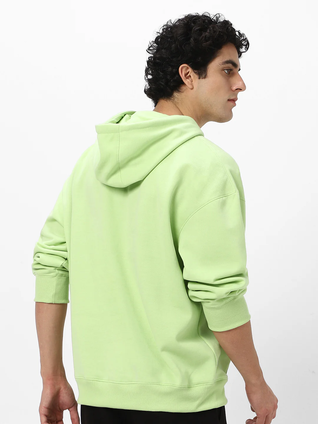 Men's Cool Matcha Cotton Solid Oversized Hooded Neck Sweatshirt - Image 4